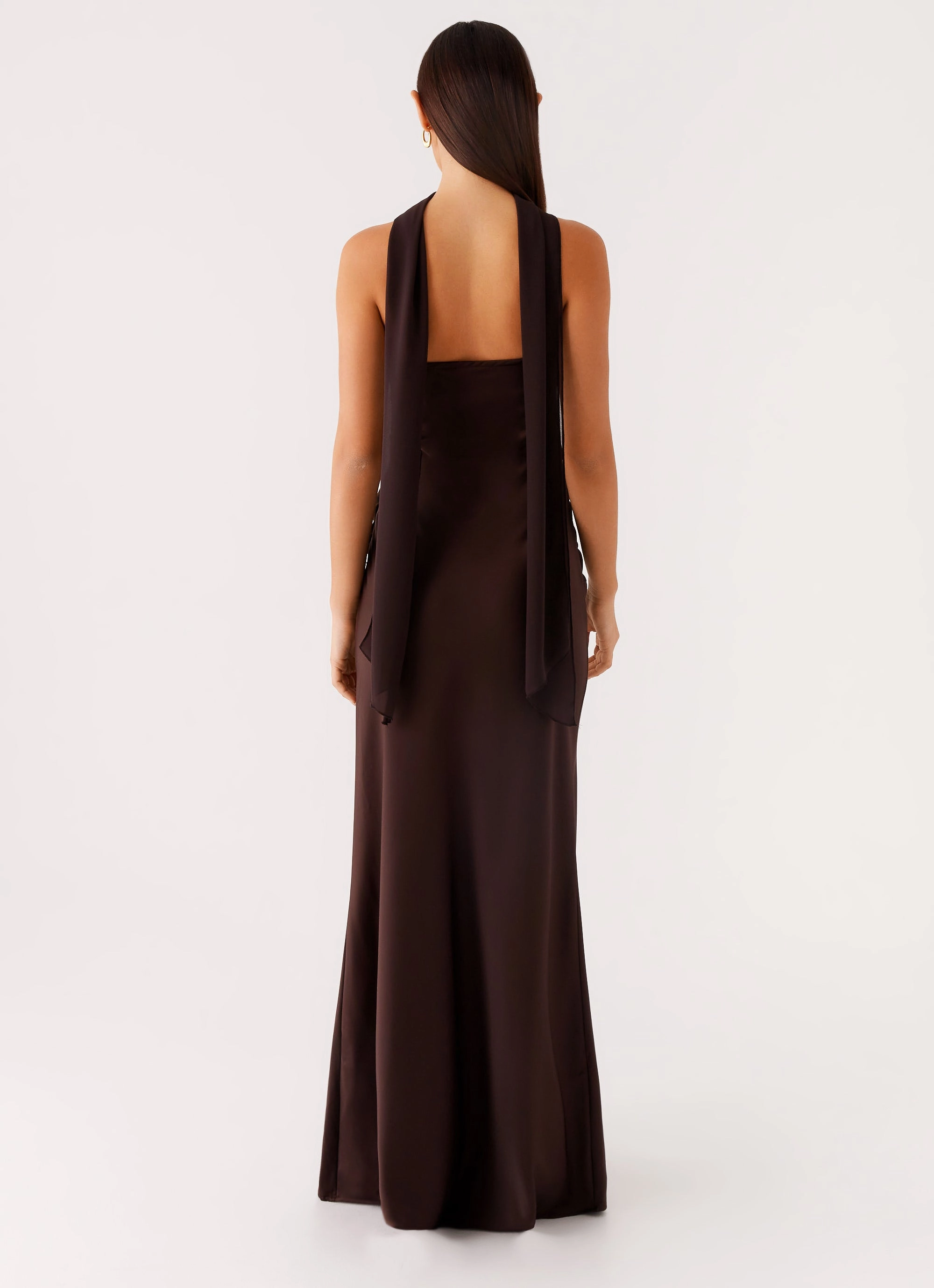Sheer Element Flow Line Alaine Scarf Maxi Dress - Dark Chocolate