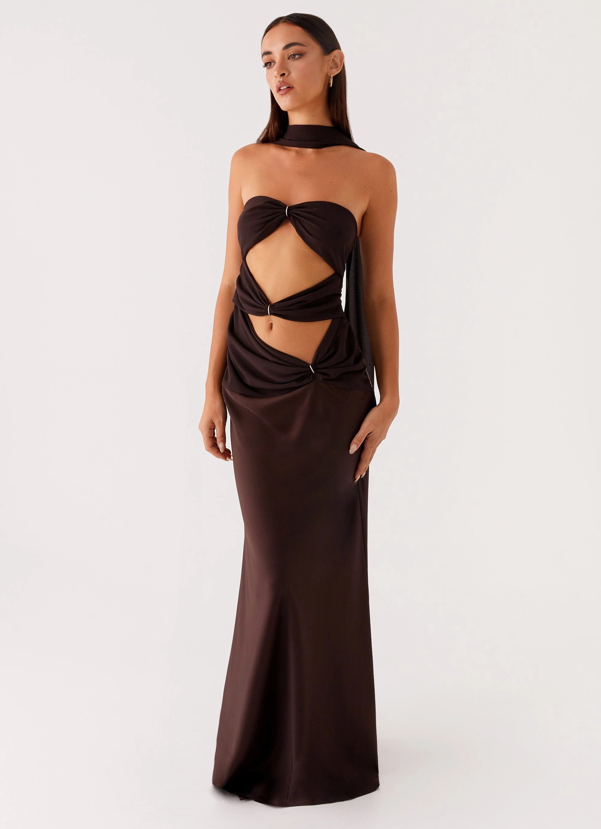 Calm Shine Semi Fit Alaine Scarf Maxi Dress - Dark Chocolate