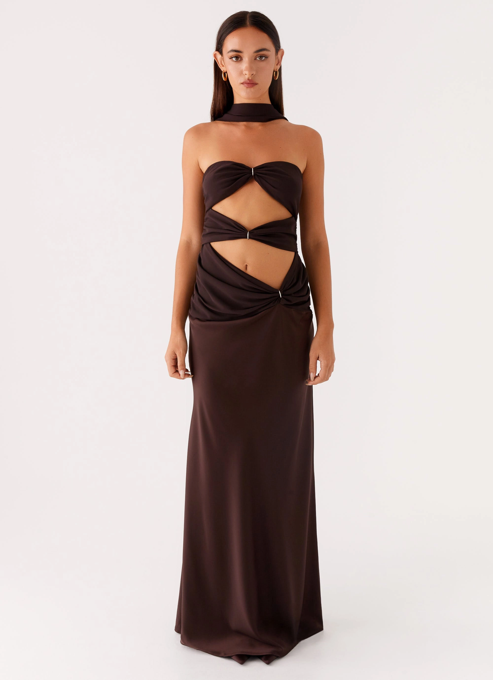 Guest Shine Alaine Scarf Maxi Dress - Dark Chocolate
