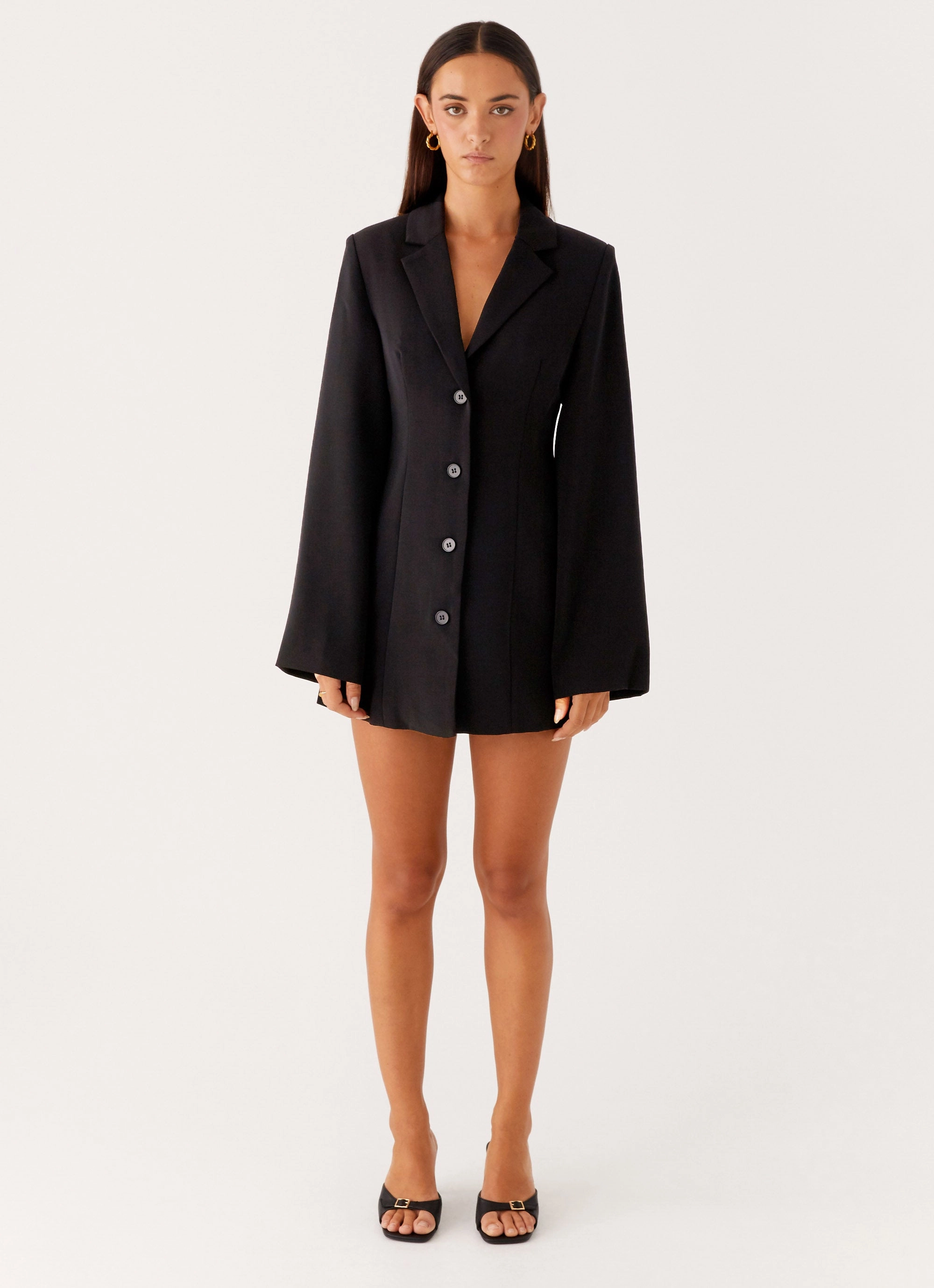 Light Wool Jacket Albi Fitted Blazer Mini Dress - Black