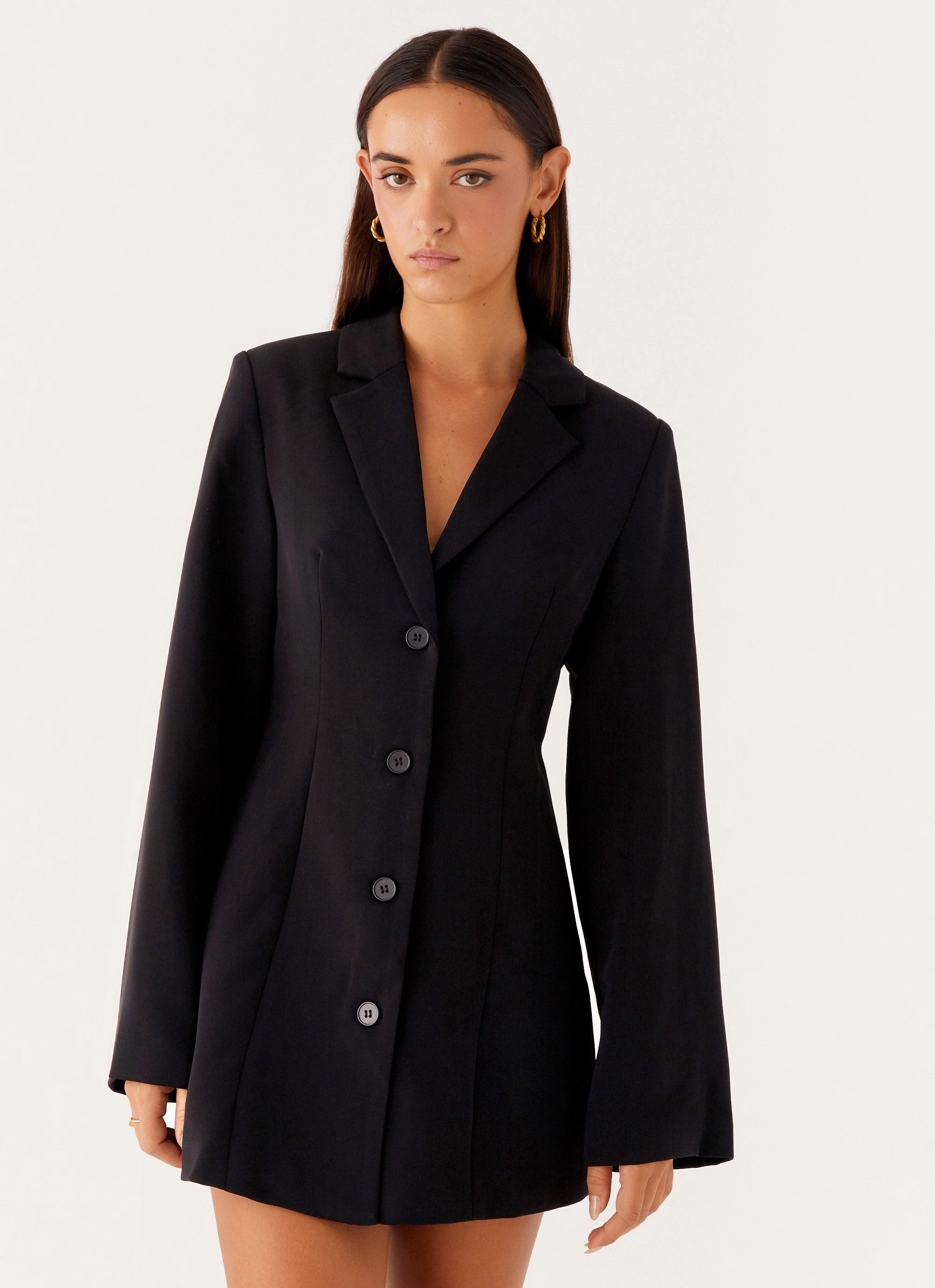 Notch Lapel Fashion Essentials Albi Fitted Blazer Mini Dress - Black