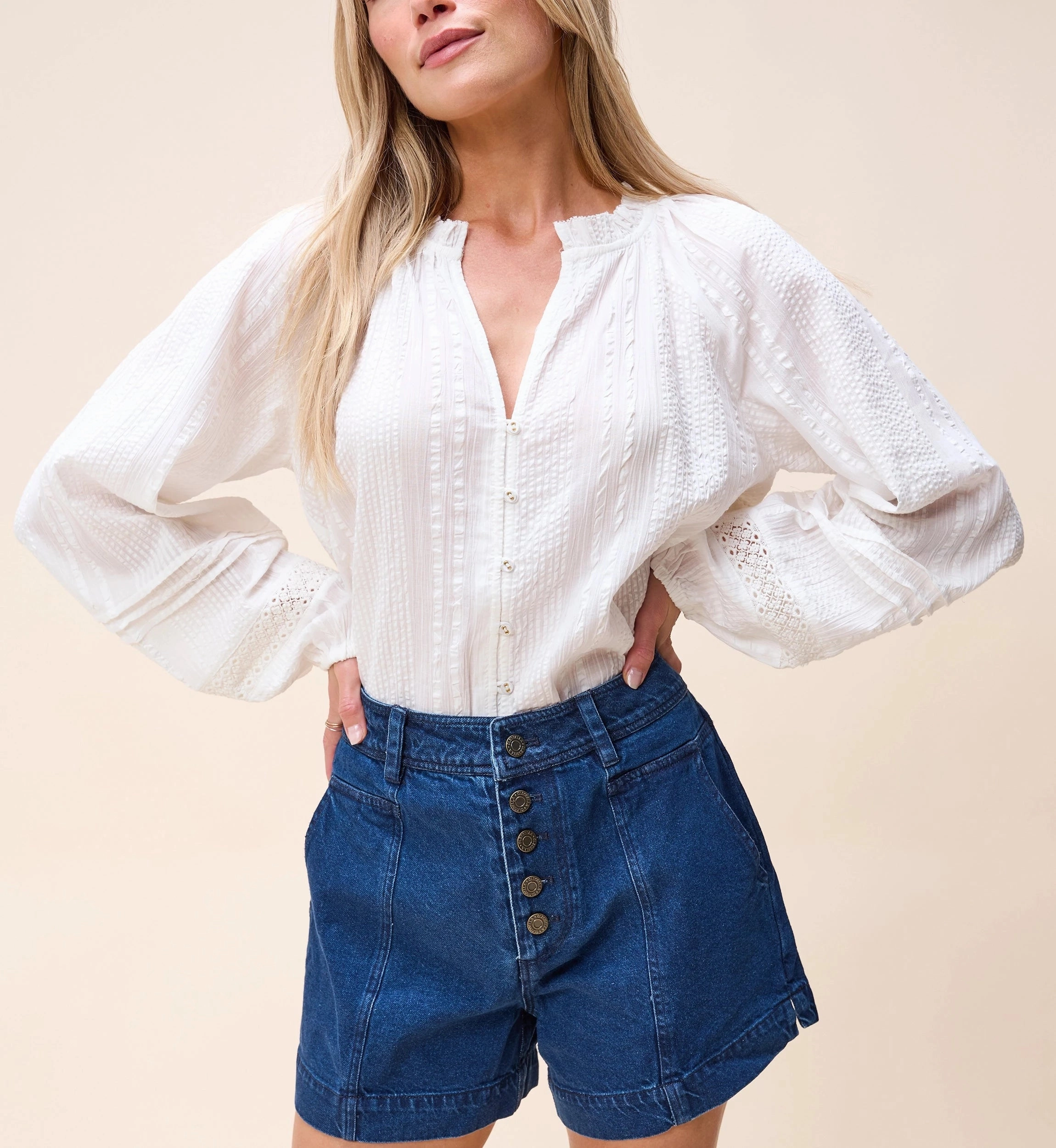 Alicia Blouse | Ivory ConvertibleCollar Hidden Ventilation Zones