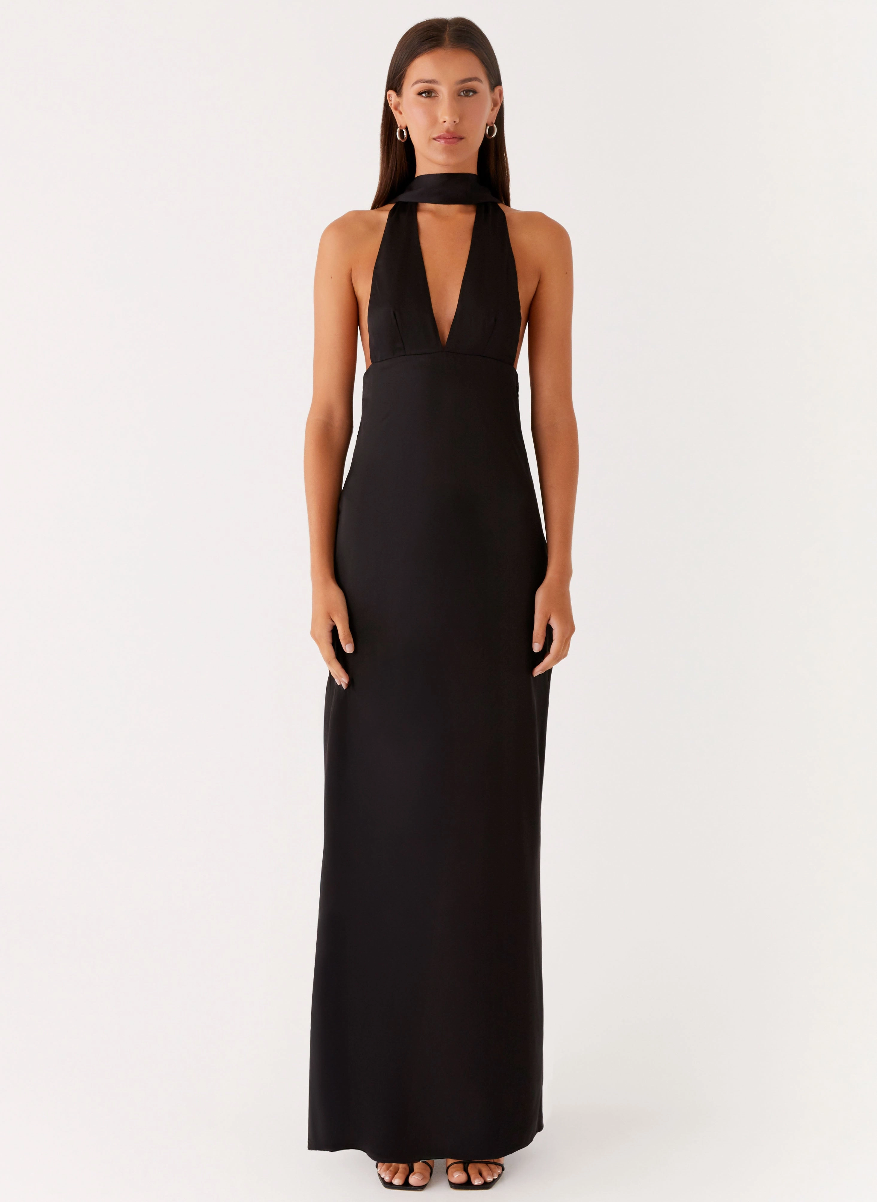 Essential winter wear Alicia Satin Halter Maxi Dress - Black