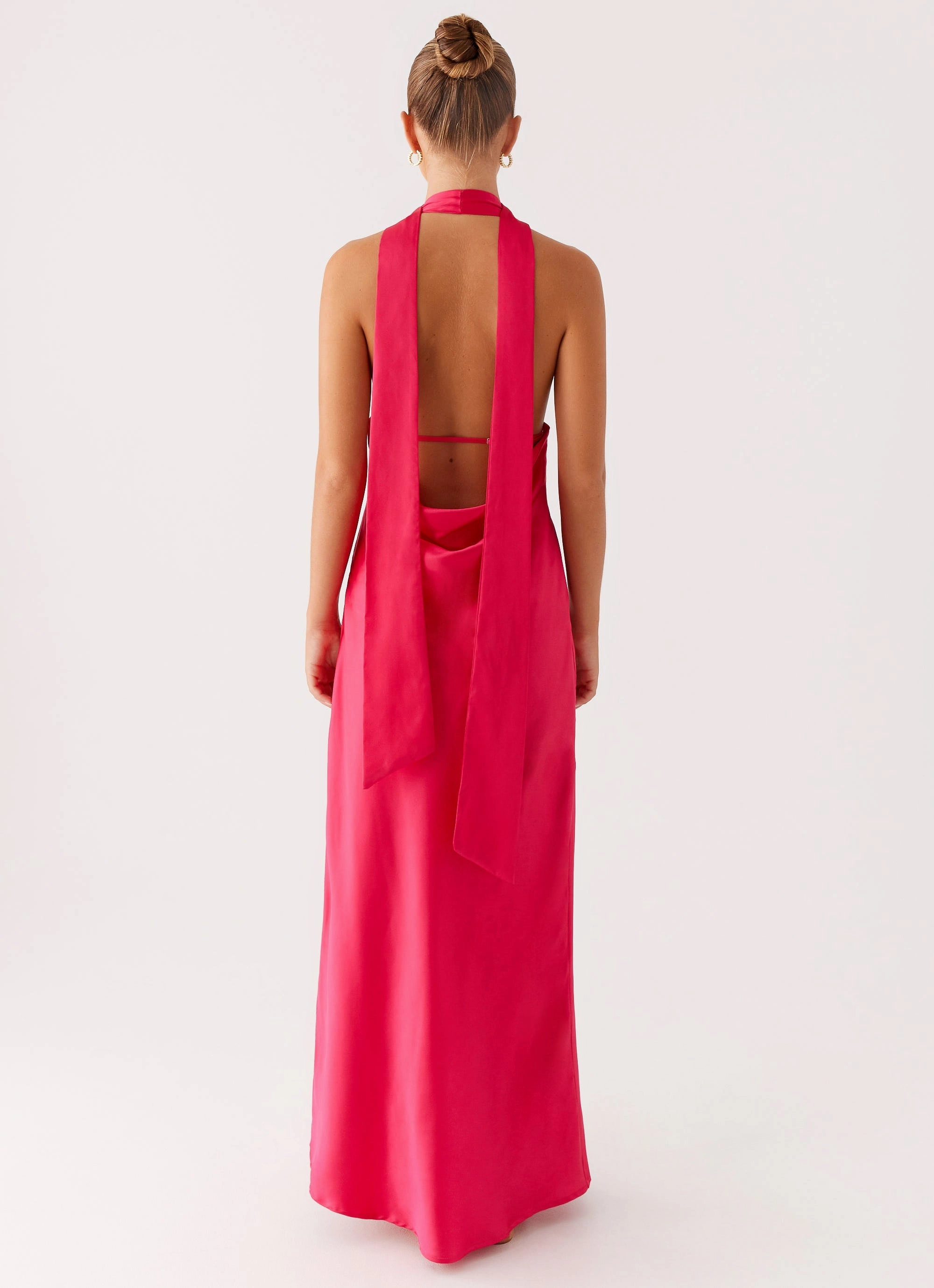 Alicia Satin Halter Maxi Dress - Fuchsia Modern Minimal Sleek Jacket