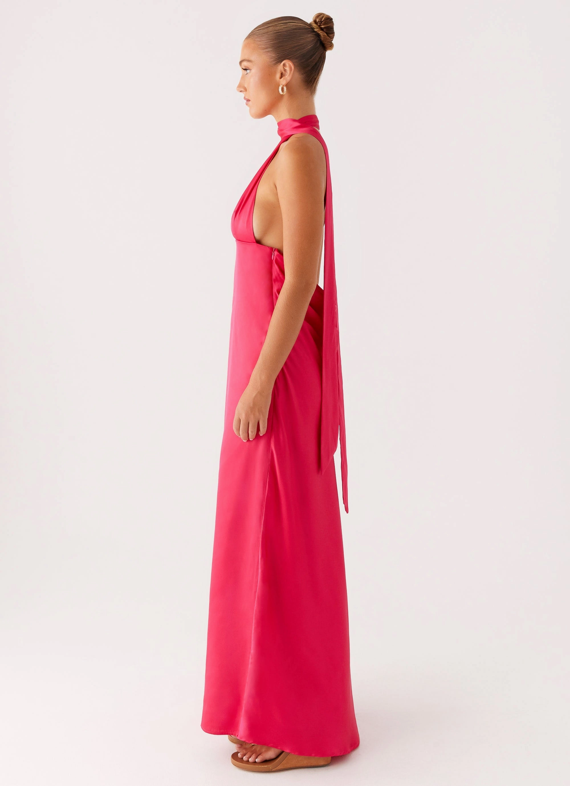 Alicia Satin Halter Maxi Dress - Fuchsia Insulated Warmth Minimal Detailing