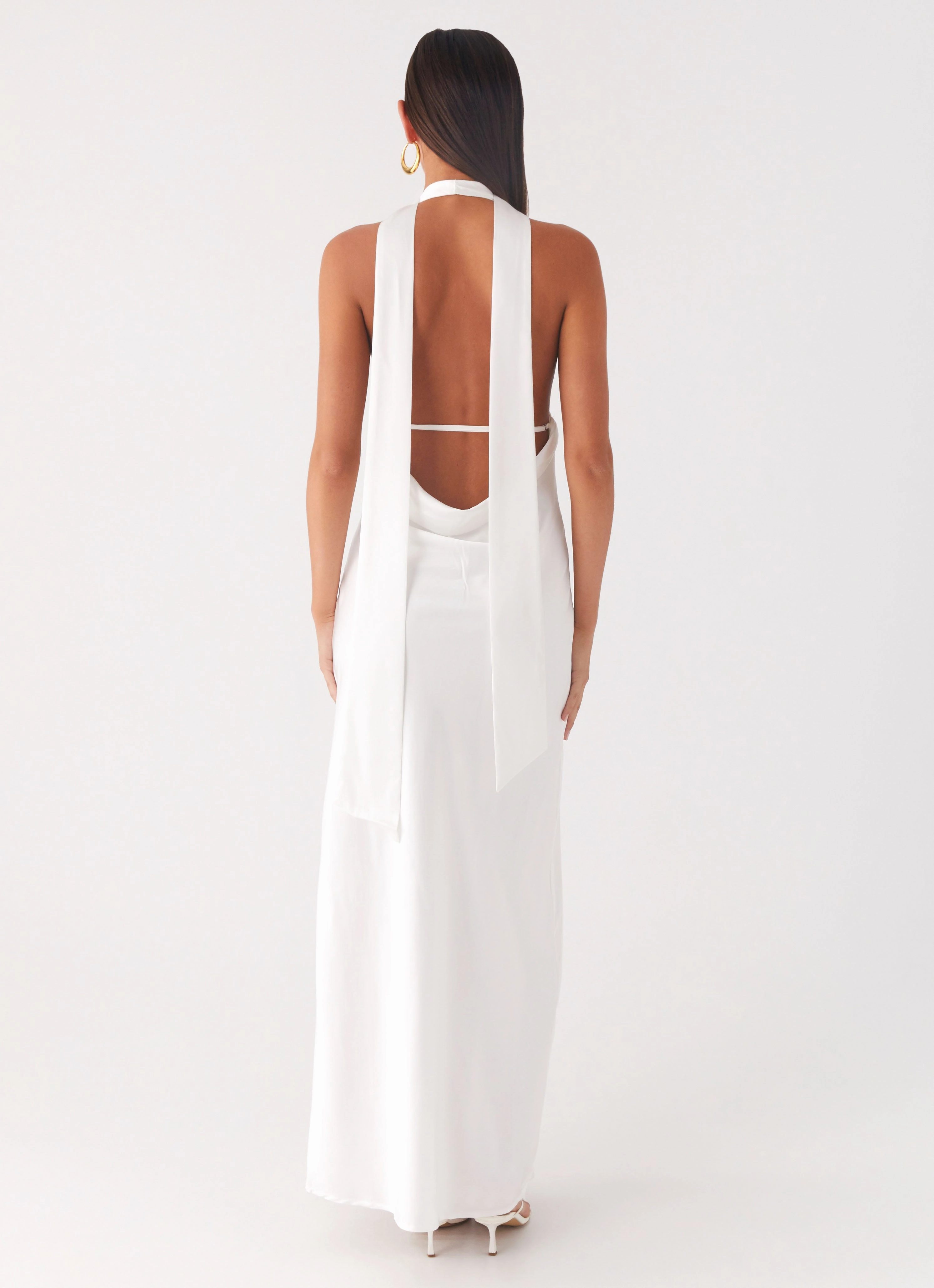 Alicia Satin Halter Maxi Dress - White Padded Layer Down Filled