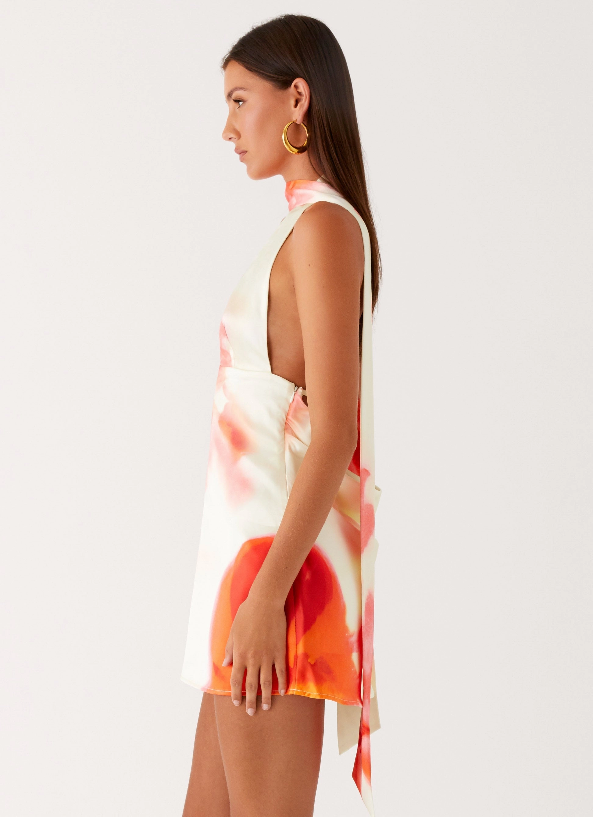 Alicia Satin Halter Mini Dress - Mimosa Blossom Street Fashion Hooded Coat