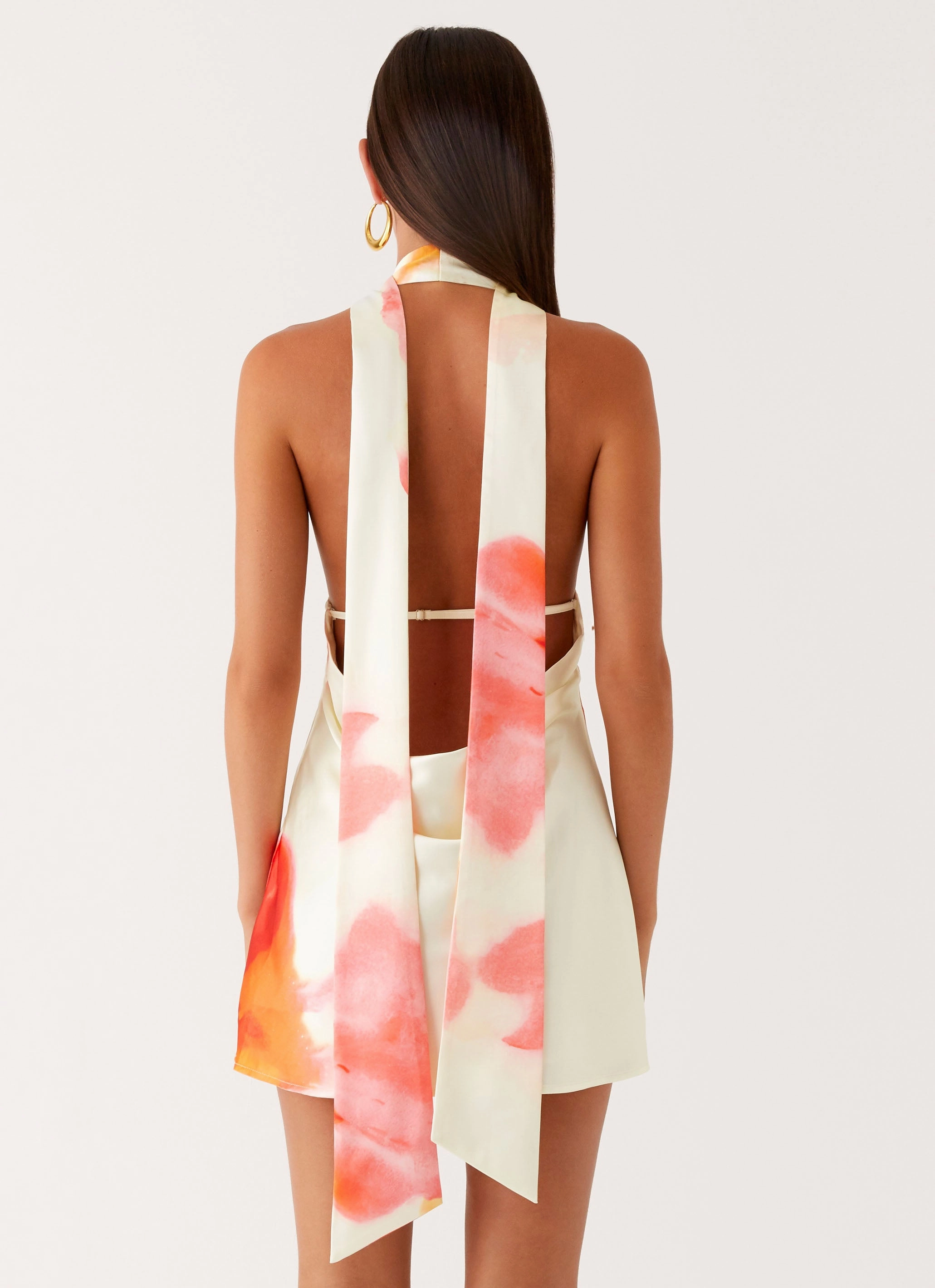 Modern Puffer Alicia Satin Halter Mini Dress - Mimosa Blossom