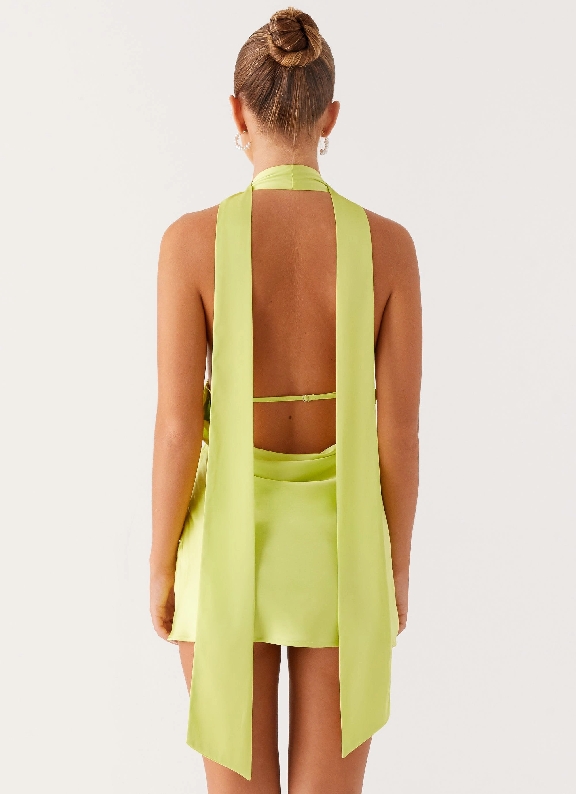 Alicia Satin Halter Mini Dress - Sunny Lime Chic Urban