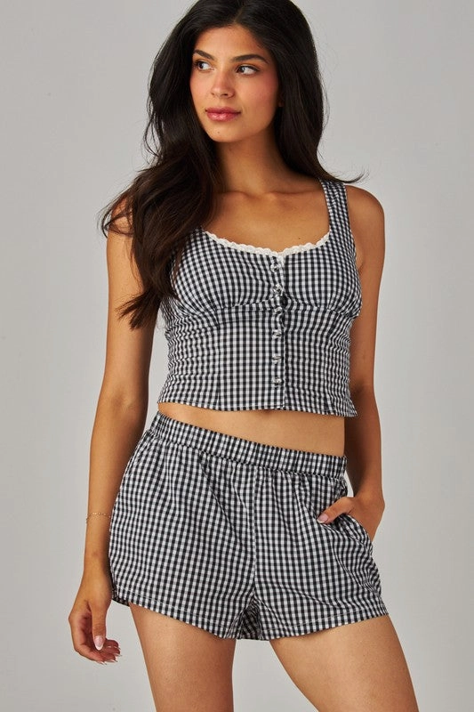 Jennie Gingham Boxer Shorts Rubberized Waist Grip