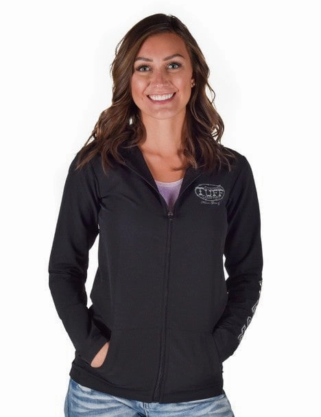TapedZippers Daily Commute Cowgirl Tuff Womens Full Zip Unlined Black Poly/Spandex Hoodie