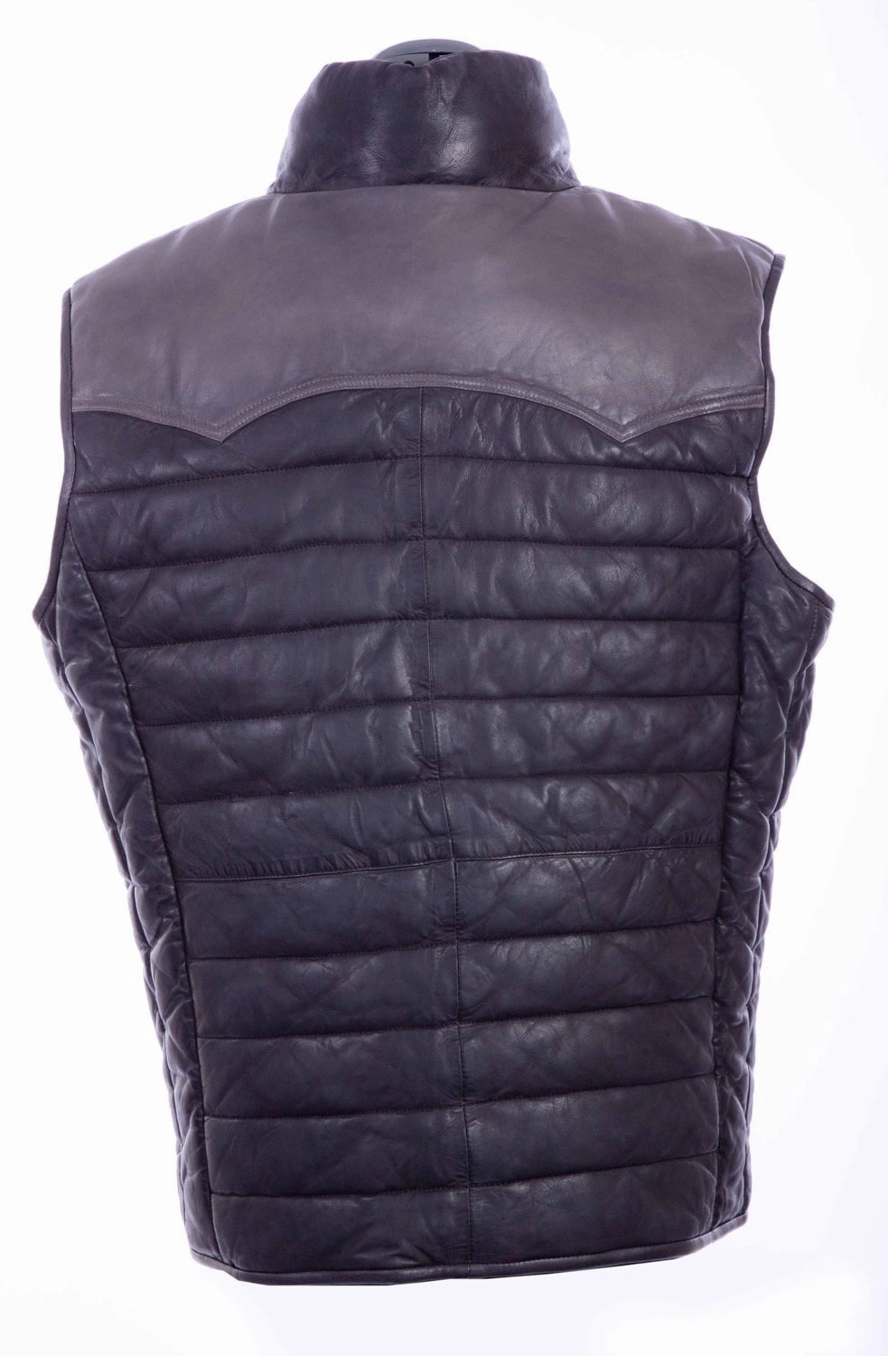 Scully Mens Two Tone Yoke Black/Grey Leather Leather Vest DoubleLayeredCuffs MultiPocketLayout