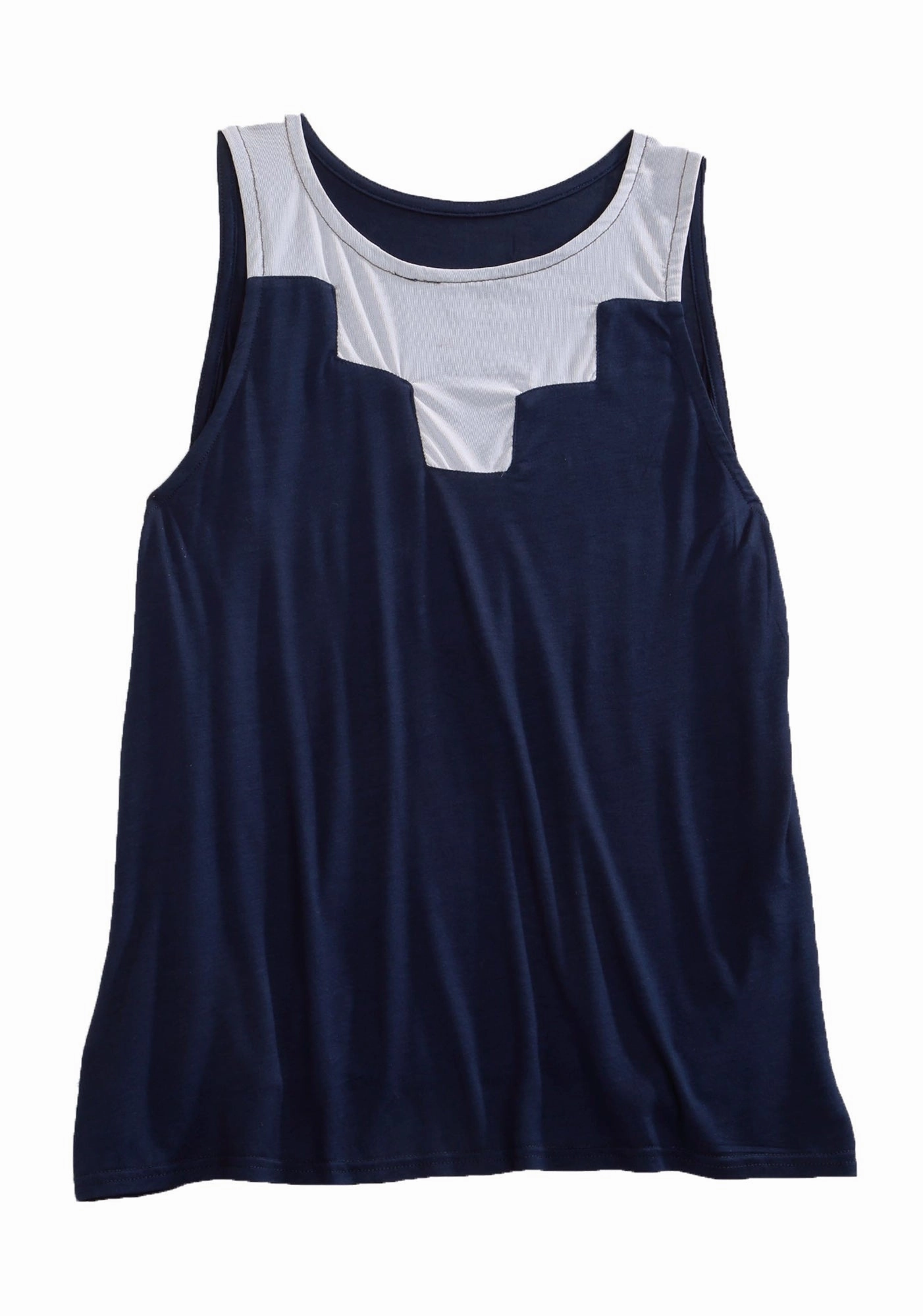 Bold Hue Tin Haul Womens 1820 Fine Mesh Insert Navy/White Poly/Rayon S/L Tank Top