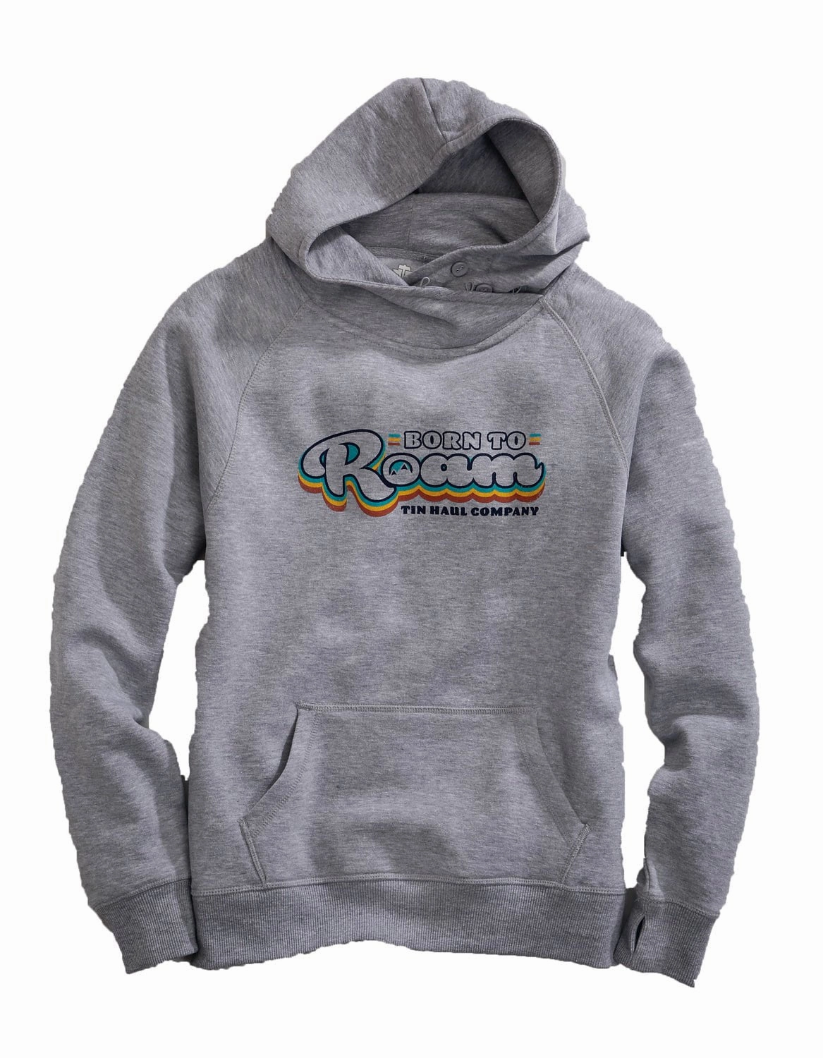 Tin Haul Womens Heather Grey Cotton Blend Born to Roam Hoodie Ergonomic Shoulder Design Classic Zip Up