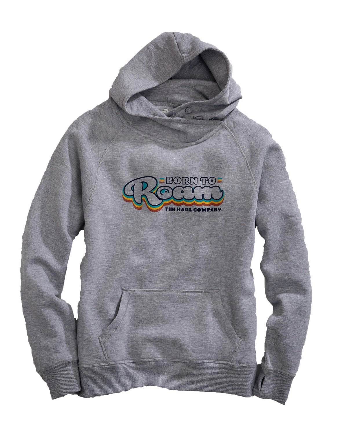 Tin Haul Womens Heather Grey Cotton Blend Born to Roam Hoodie Soft Knit Layer