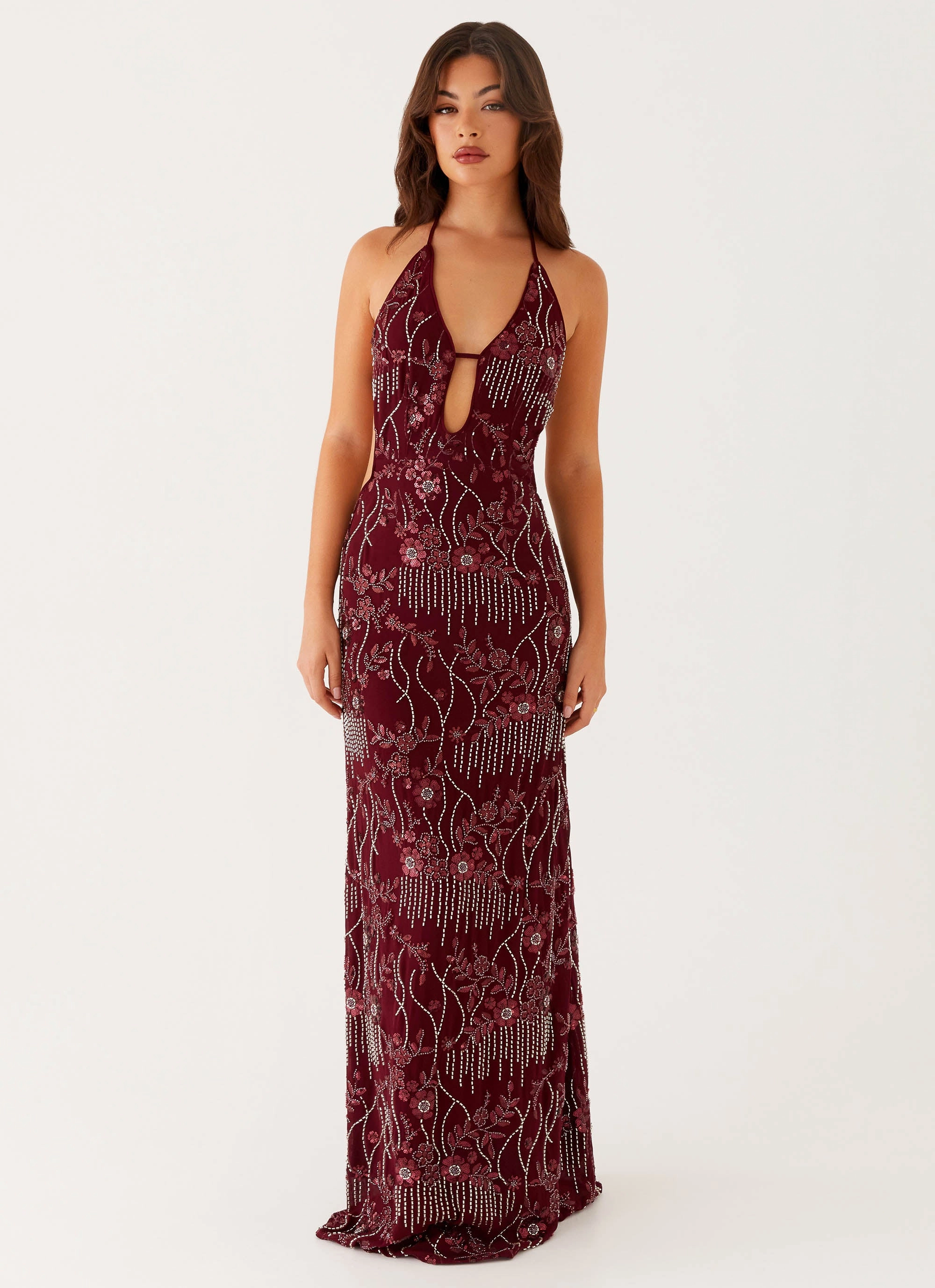 All For Love Maxi Dress - Burgundy Contemporary Fit