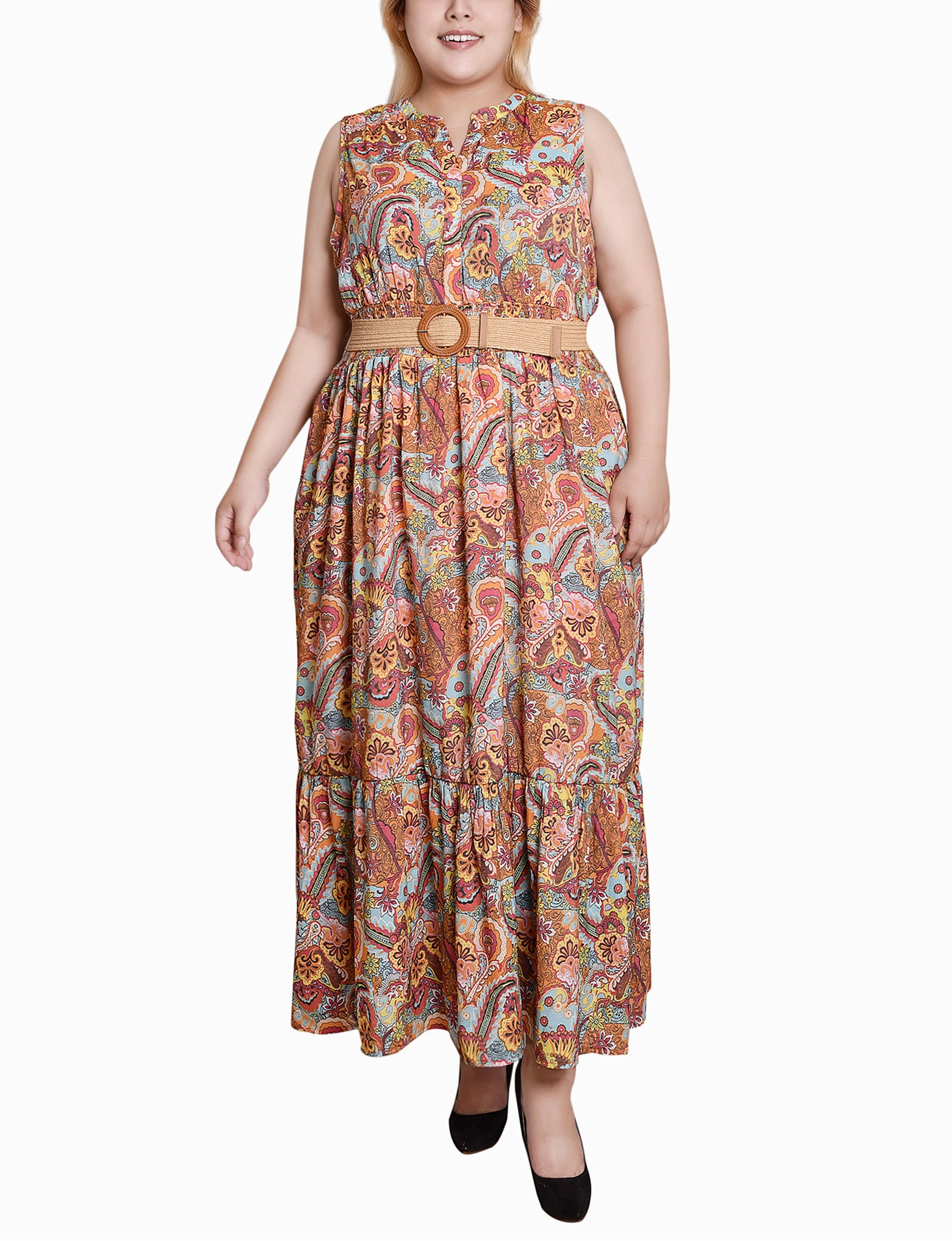 Plus  Sleeveless Belted Midi Dress Dreamy Simplicity Cool Draping