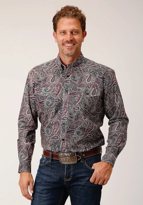 Resort Wear Roper Mens Old Time Paisley Multi-Color 100% Cotton L/S Shirt