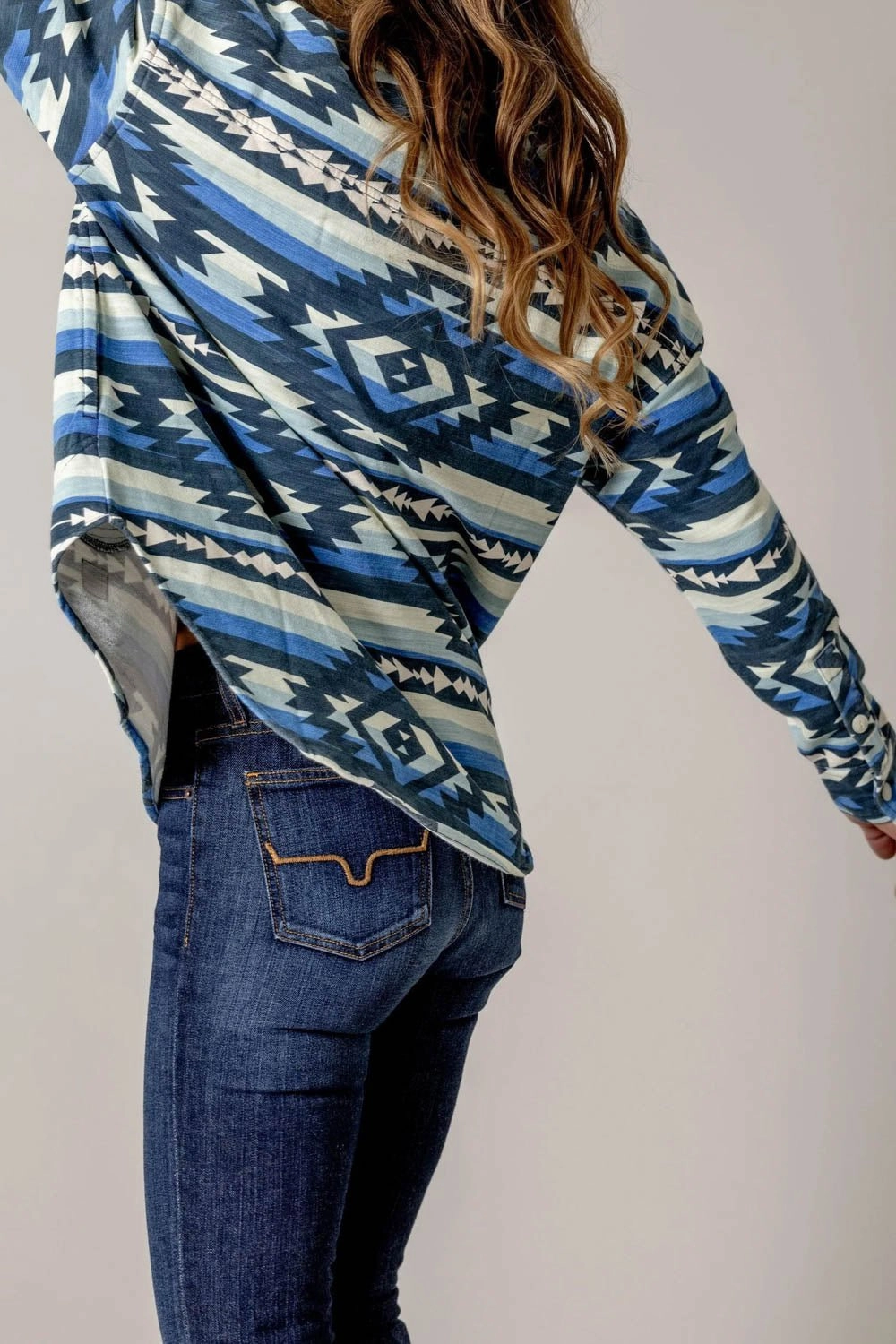 Kimes Ranch Womens Judith Blue Cotton Blend L/S Tunic Camping Essential All Purpose Weave Design