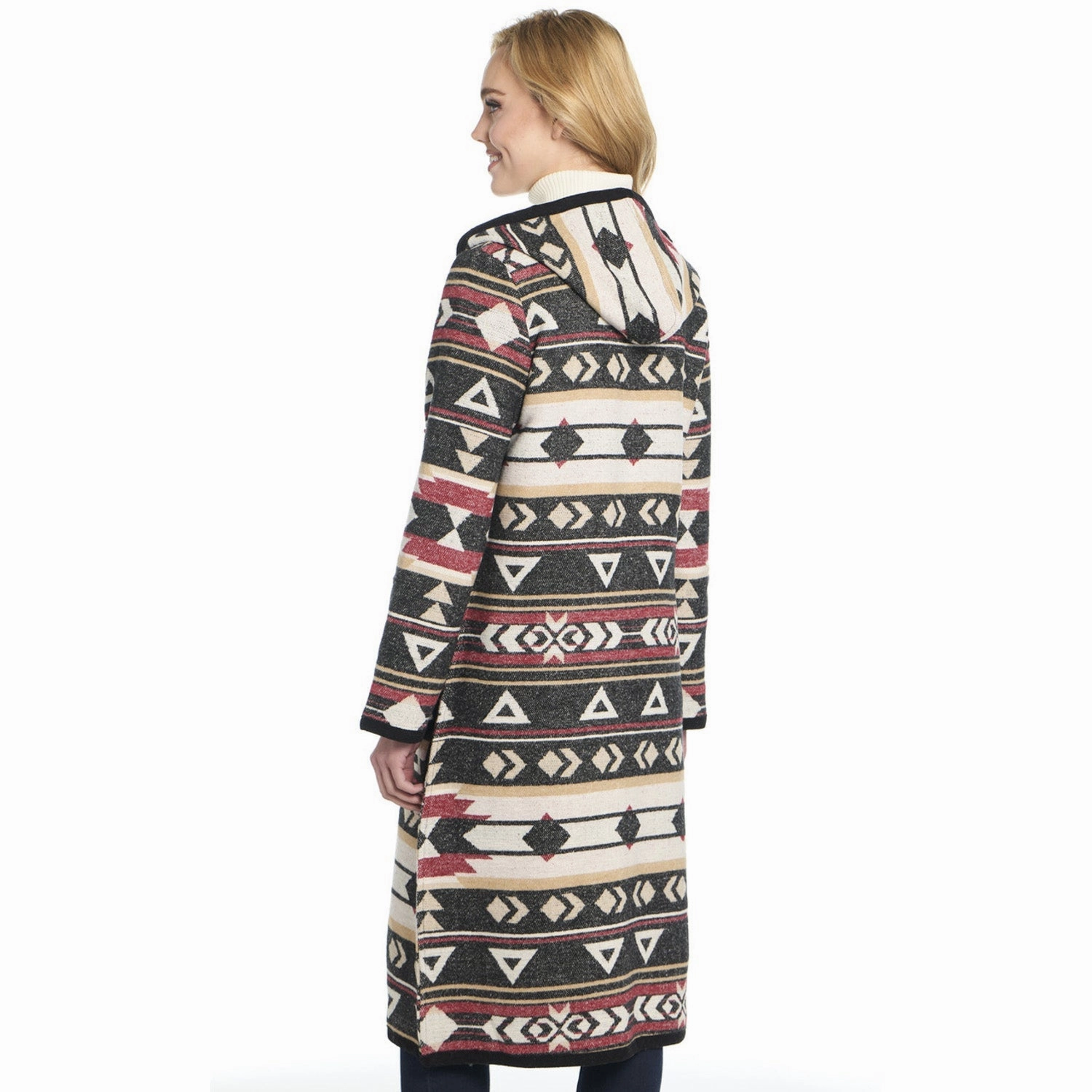 Layer Up Style Cripple Creek Womens Button Front Navajo Blanket Red Birch Polyester Duster Coat