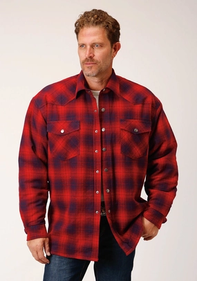 Roper Mens Snap Lined Red 100% Cotton L/S Shirt Runway Inspired
