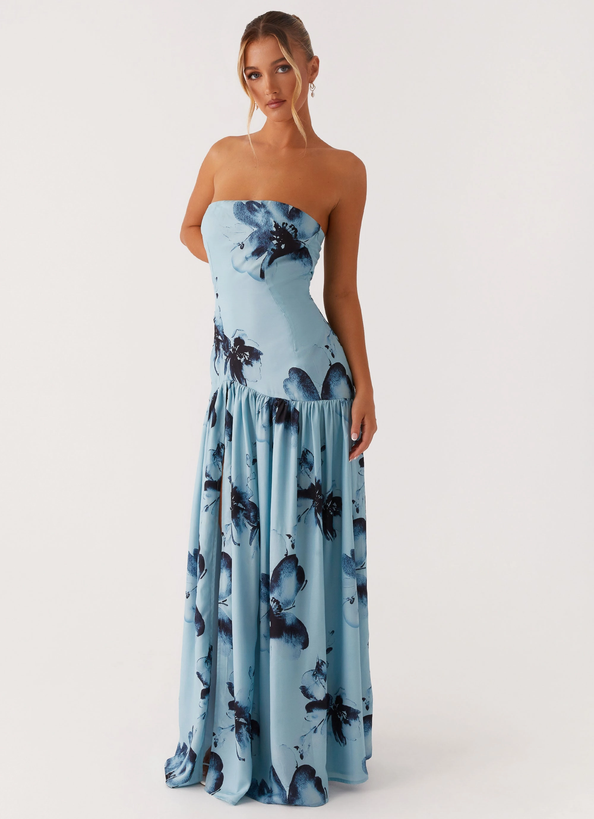 sporty wear Eden Strapless Maxi Dress - Blue Black Floral
