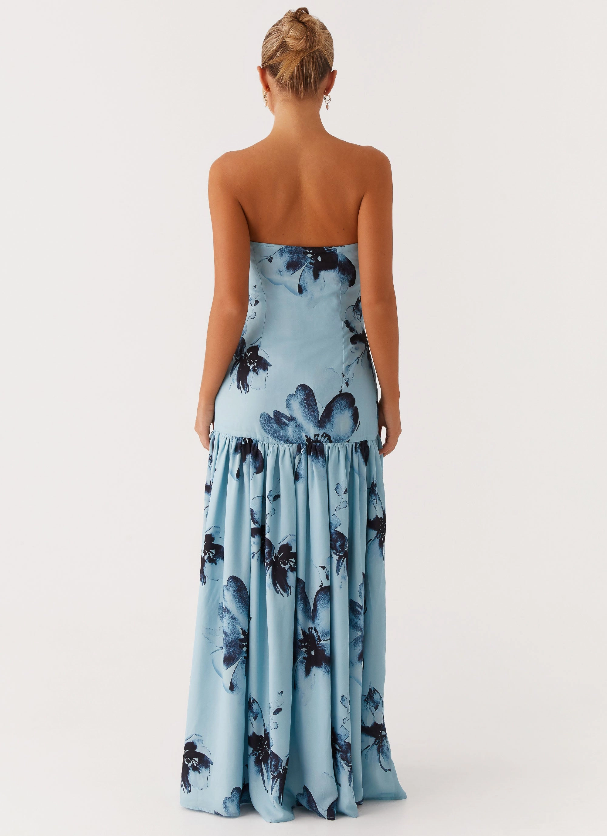 Travel Coat Winter Trend Eden Strapless Maxi Dress - Blue Black Floral