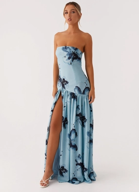 Versatile Coat Single Breasted Eden Strapless Maxi Dress - Blue Black Floral