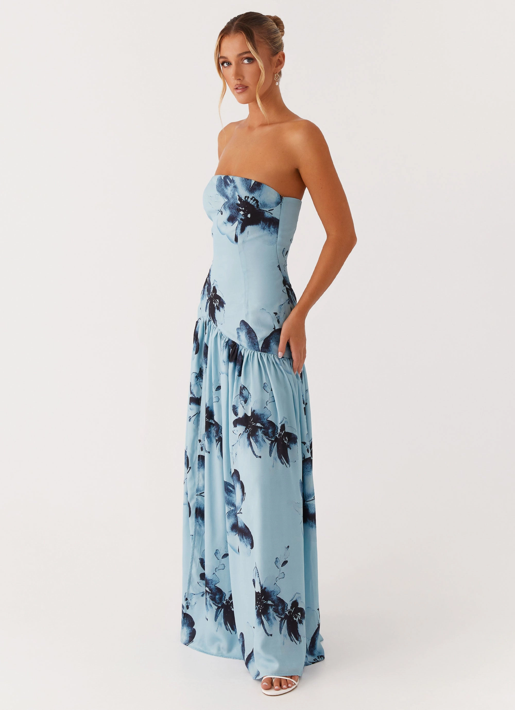 Layered Outerwear Eden Strapless Maxi Dress - Blue Black Floral