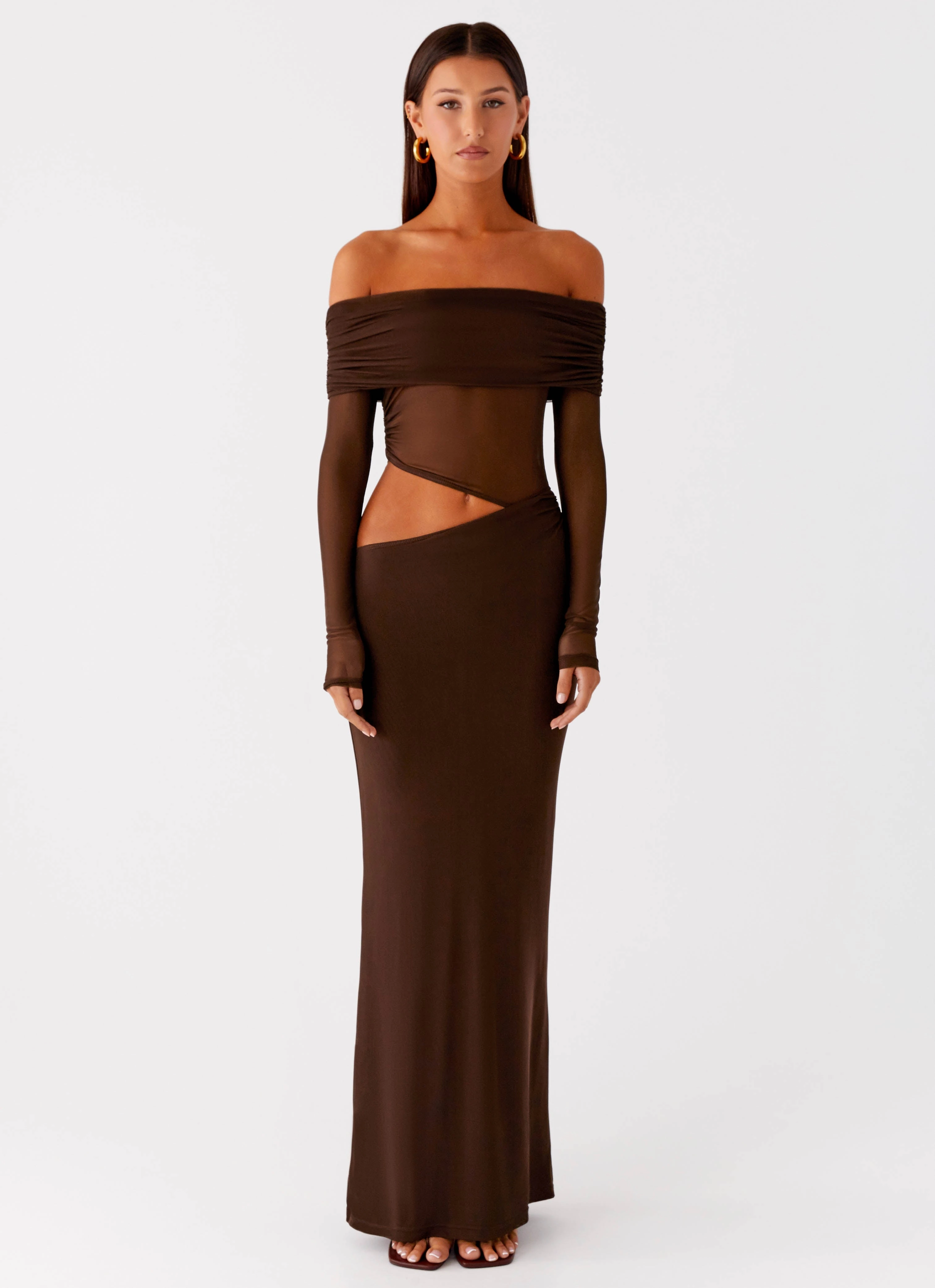 Emery Maxi Dress - Chocolate Textured Coat Padded Outerwear