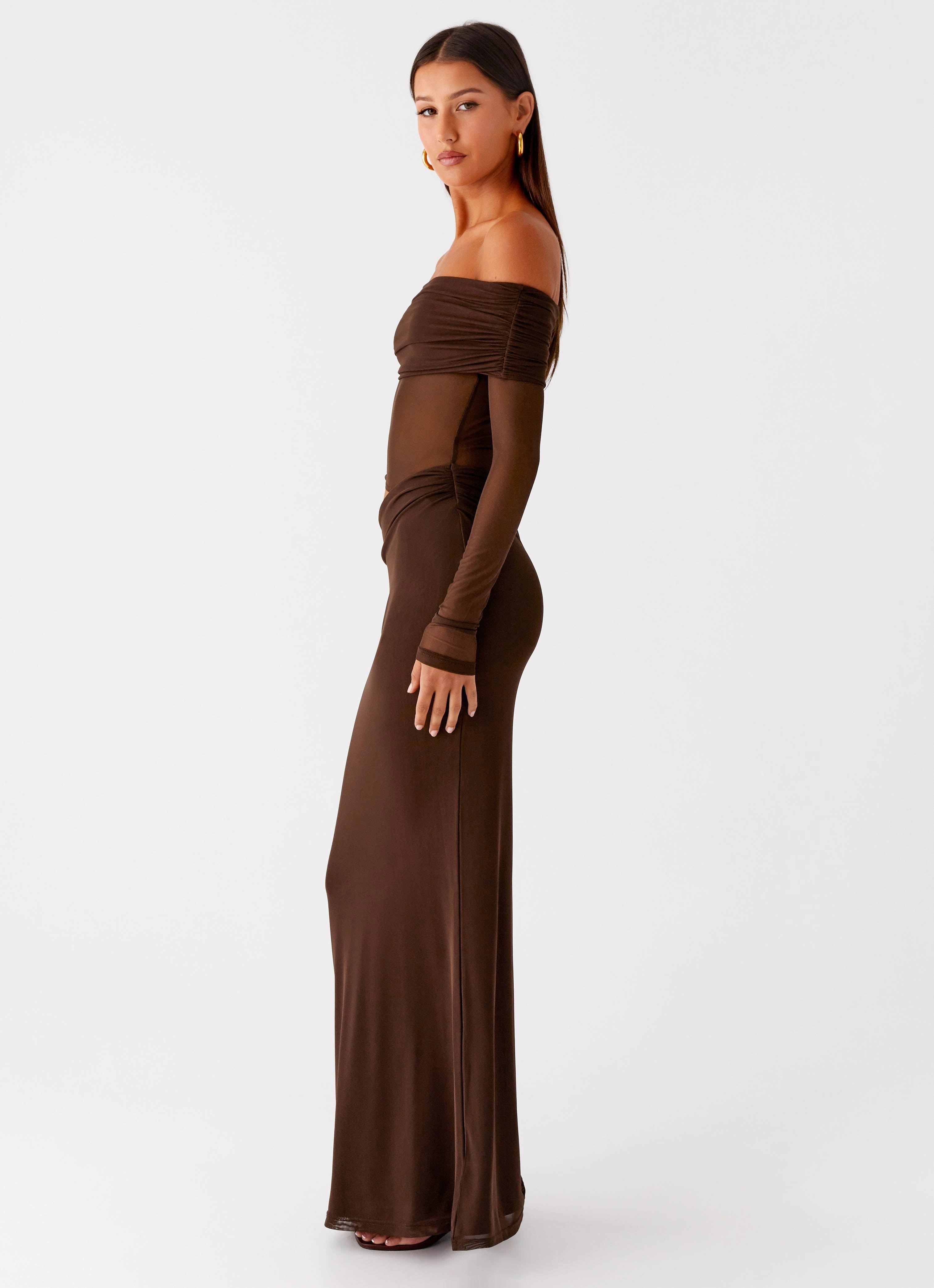 Snap Button Minimalist Style Emery Maxi Dress - Chocolate