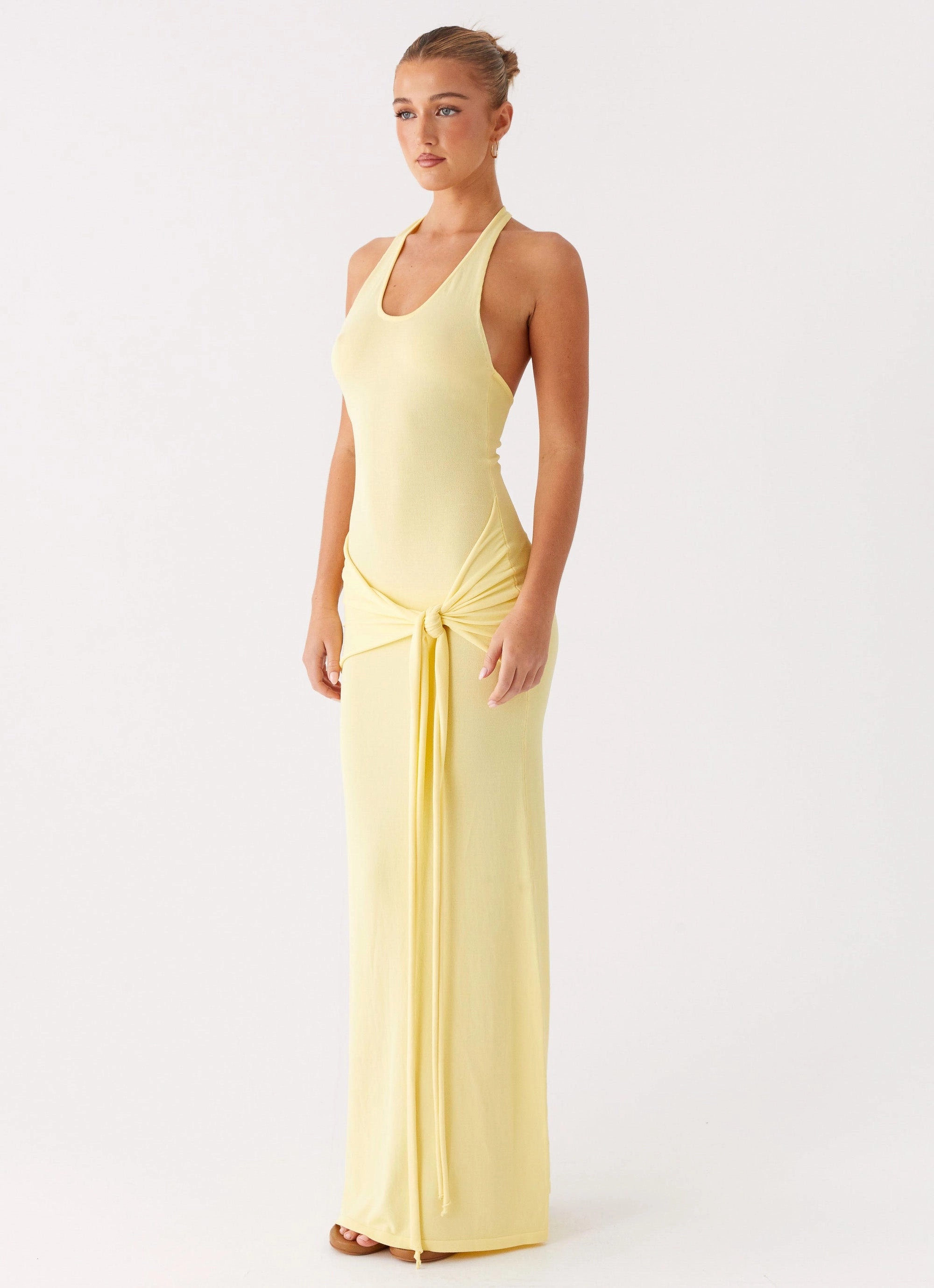 Fashion Insulation Stretch Comfort Pina Colada Knit Maxi Dress - Yellow
