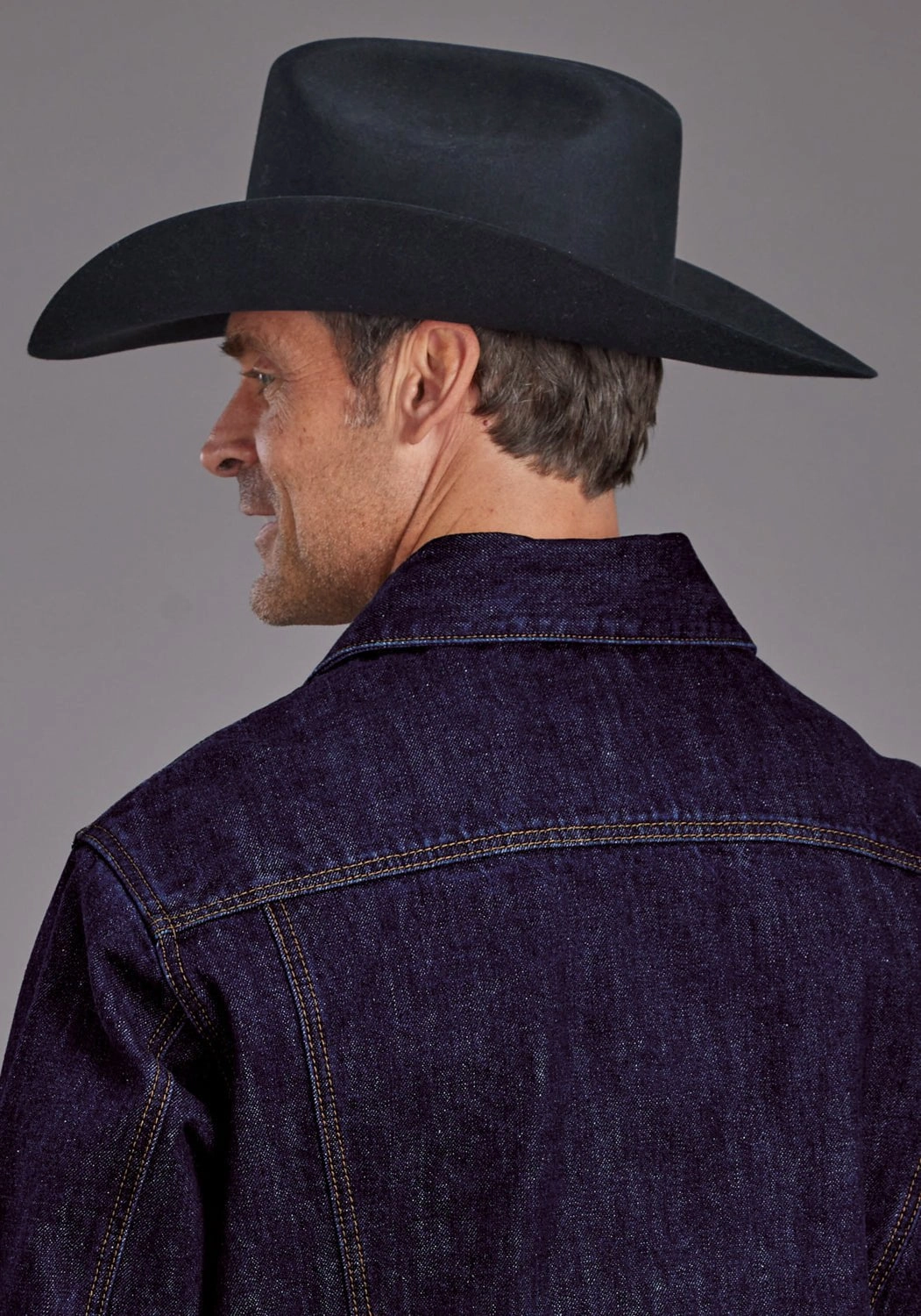 Stetson Mens Raw Denim Gold Stitch Dark Blue 100% Cotton Jacket Tear Resistant Fabric Blends