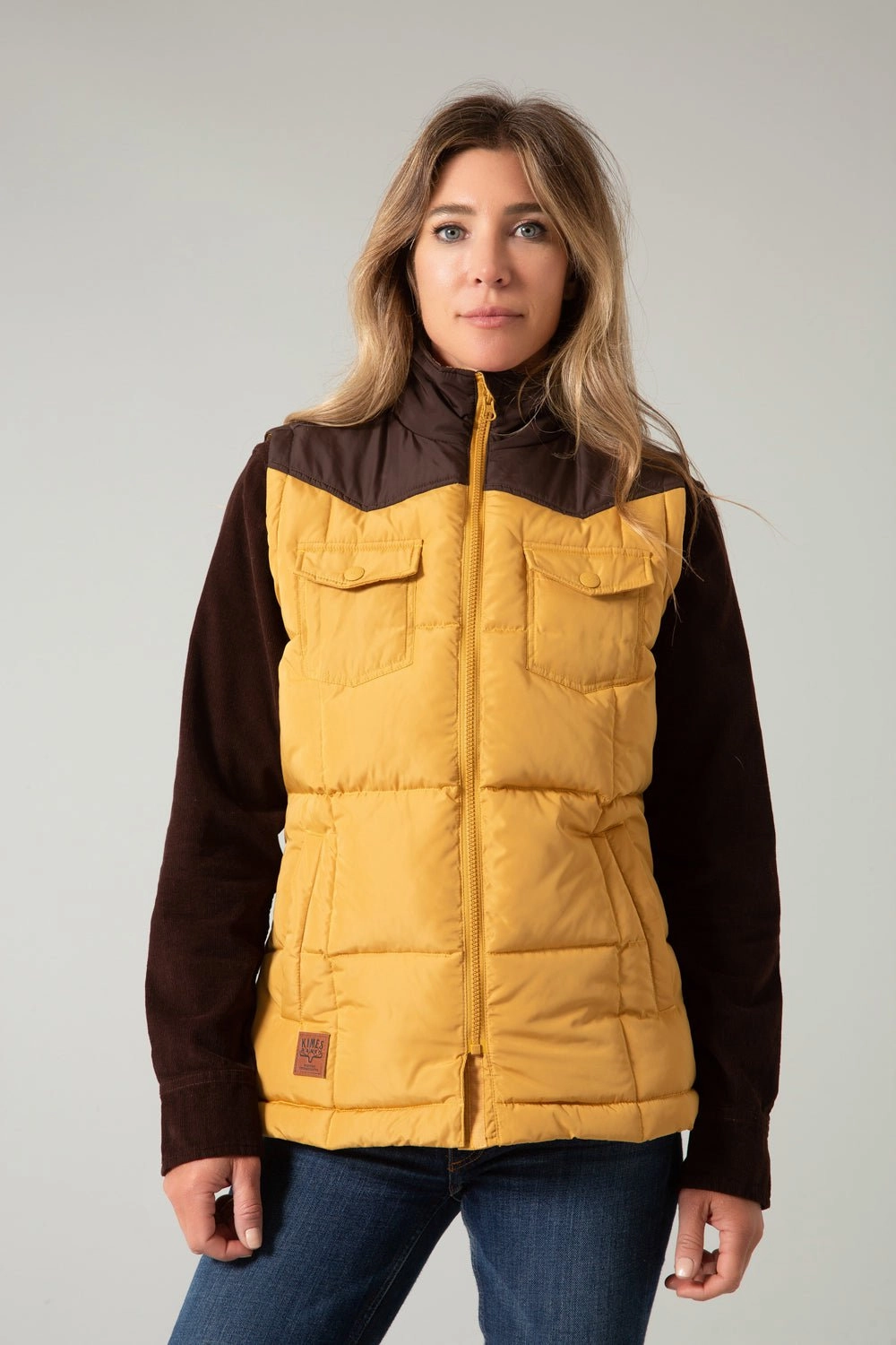 Kimes Ranch Womens Wyldfire Mustard 100% Polyester Softshell Vest Street Fashion HybridLayerCompatibility