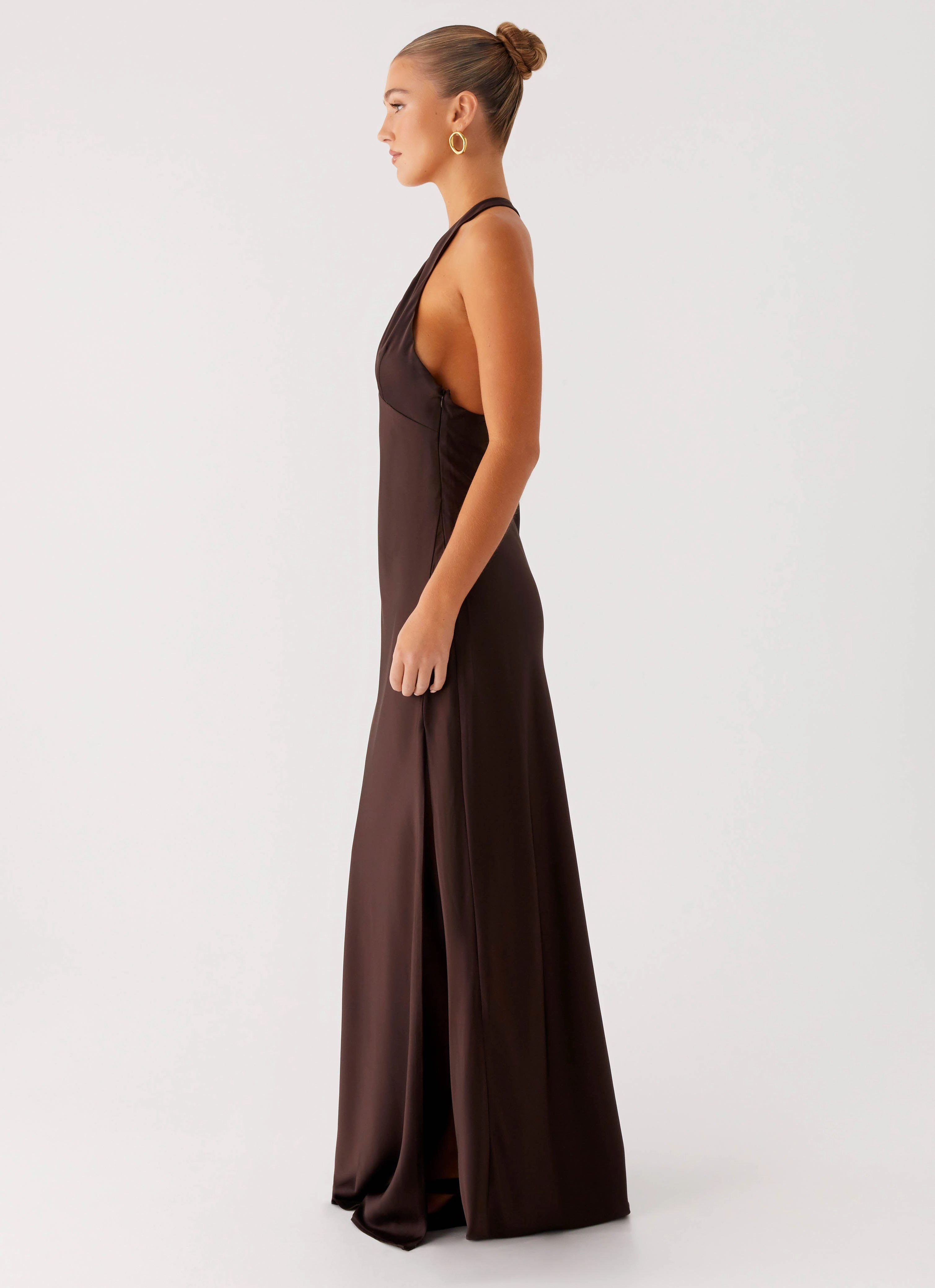 Angie Maxi Dress - Chocolate Lightweight Wool Coat Belted Style
