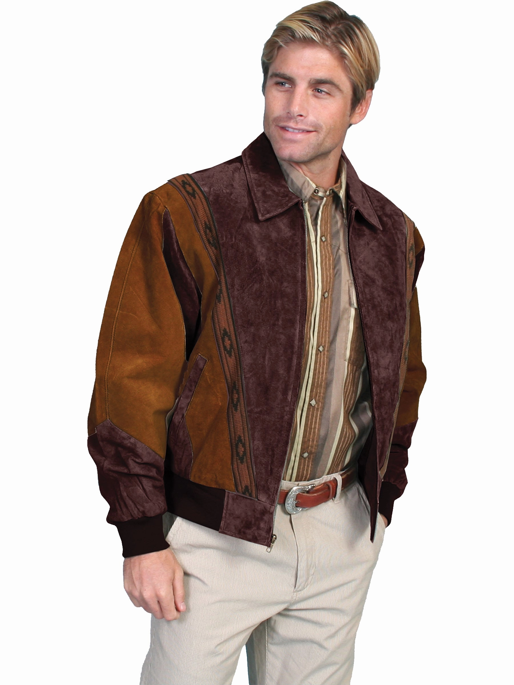 Vegan Fabric Scully Leather Mens Western Boar Suede Rodeo Jacket Cafe Brown/Chocolate