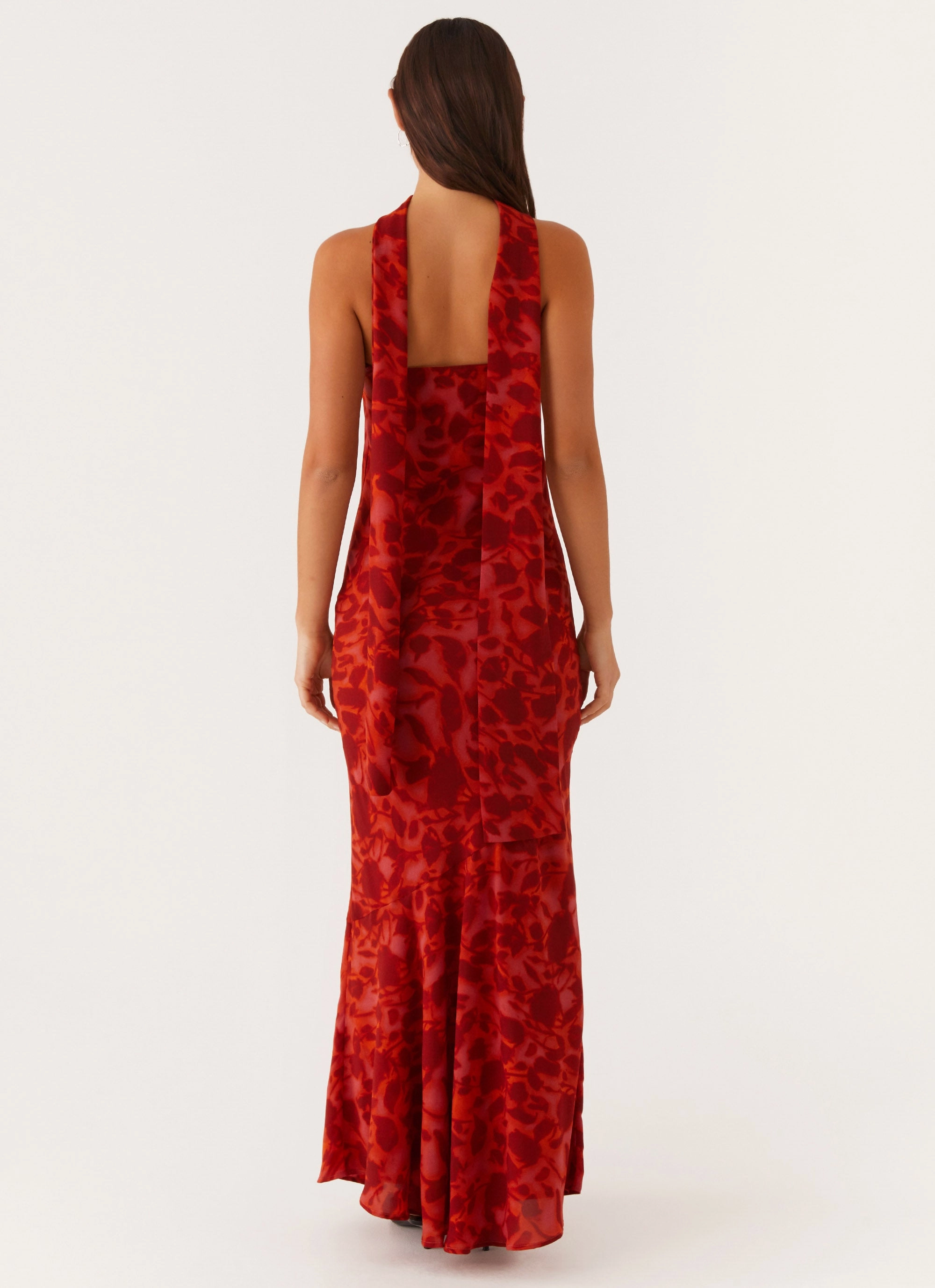 Outdoor Adventure Under The Pagoda Maxi Dress - Deep Red Floral