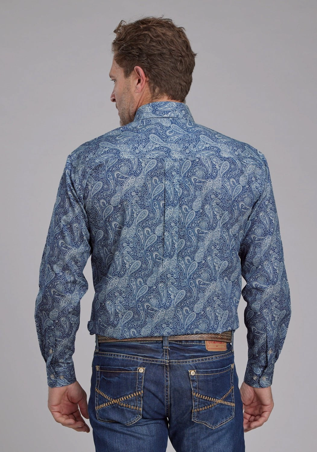 Roper Mens River Paisley Blue 100% Cotton 1 Pkt L/S Shirt Festival Outfit Travel-friendly