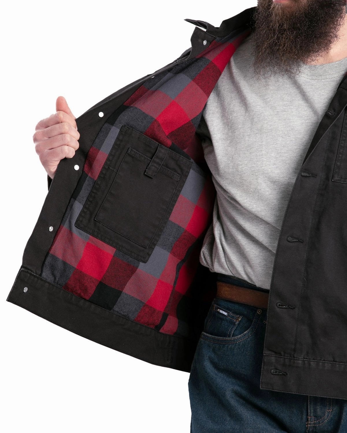 Odor Resistant Tech Collapsible Packable Style Berne Mens Vintage Washed Flannel-Lined Work Black 100% Cotton Jacket