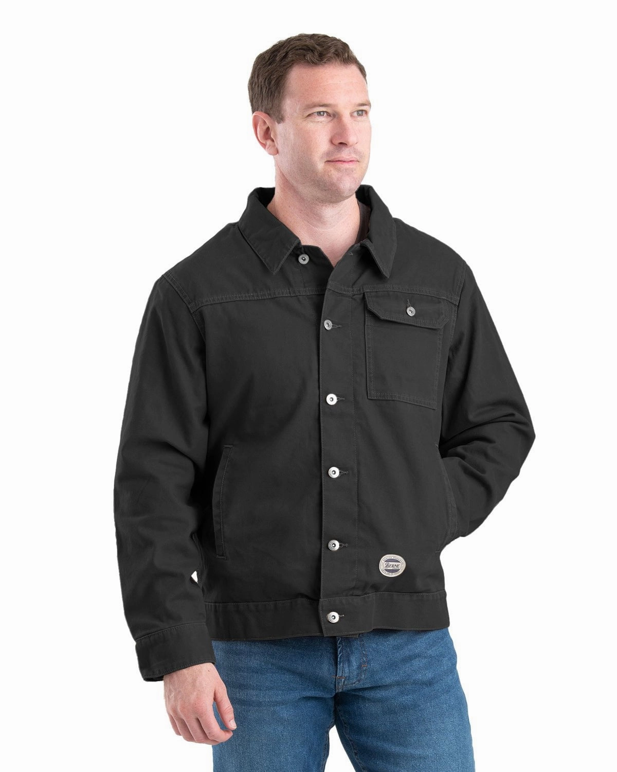 Subtle Design Detail Berne Mens Vintage Washed Flannel-Lined Work Black 100% Cotton Jacket