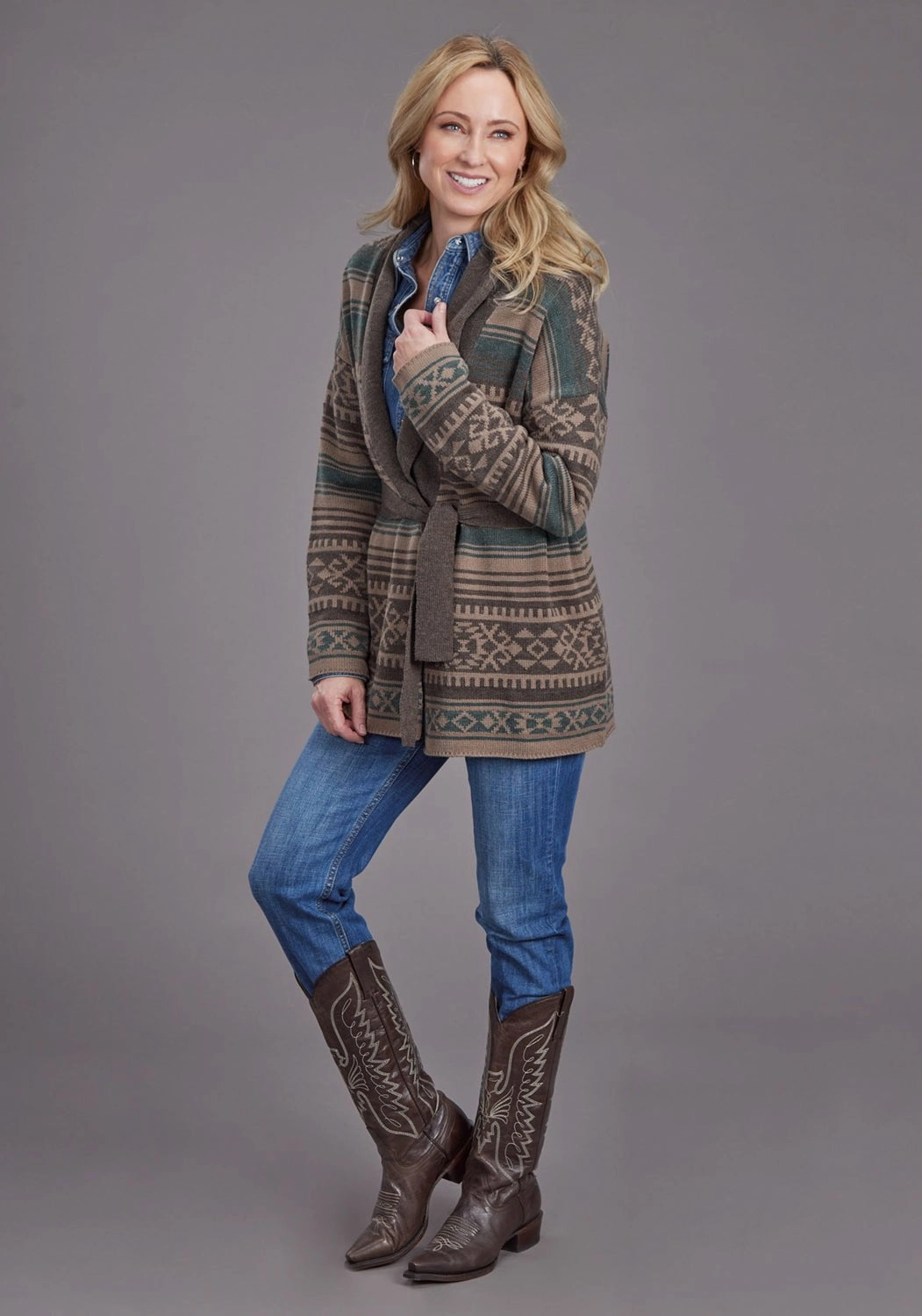 light layering Effortless Layering Stetson Womens Belted Serape Brown Wool Blend Cardigan Sweater