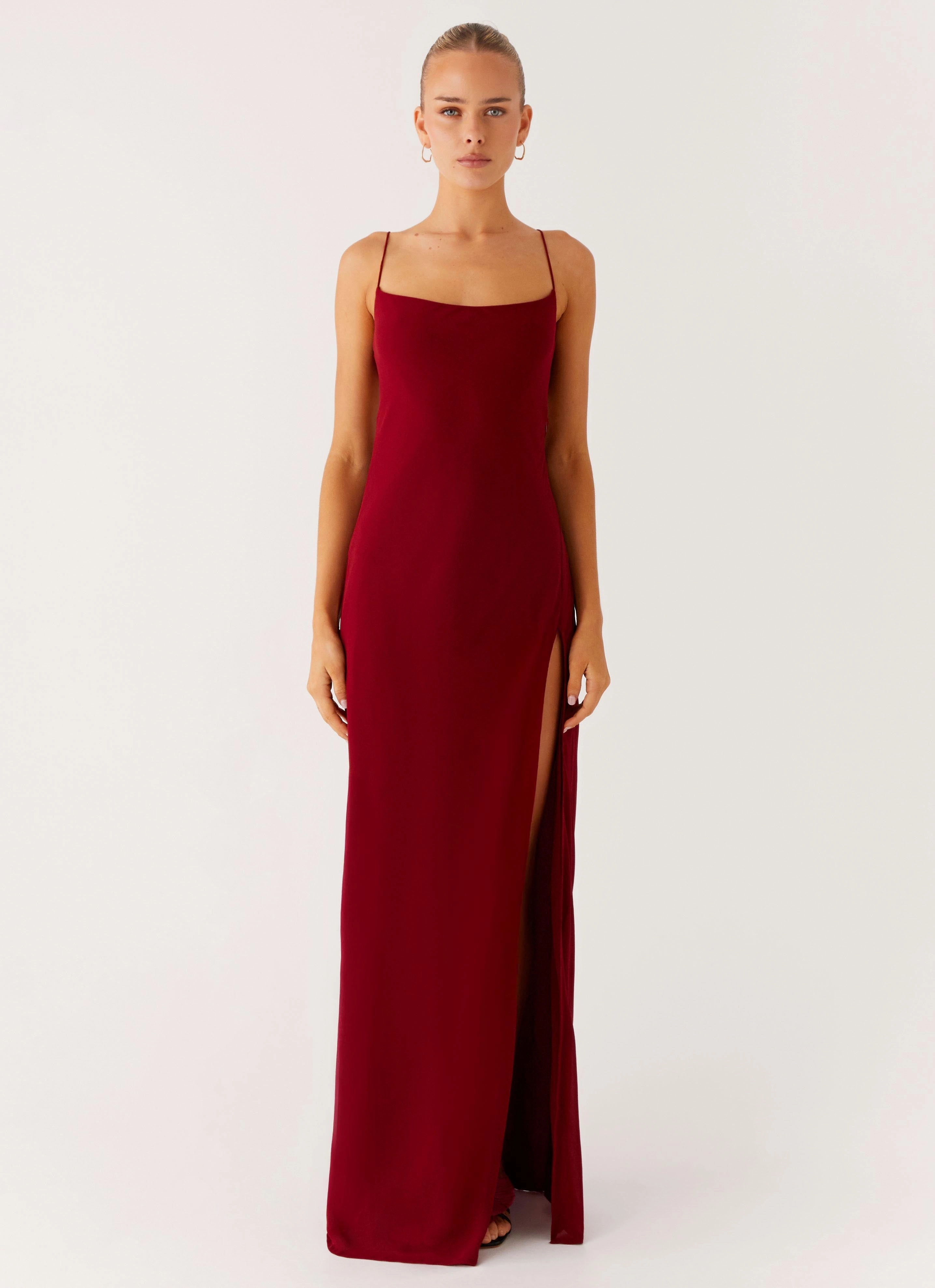Alouette Maxi Dress - Burgundy Single Breasted Wool blend
