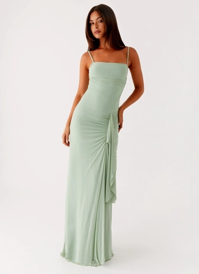 Amphi Maxi Dress - Sage Hidden Zipper Notch Lapel