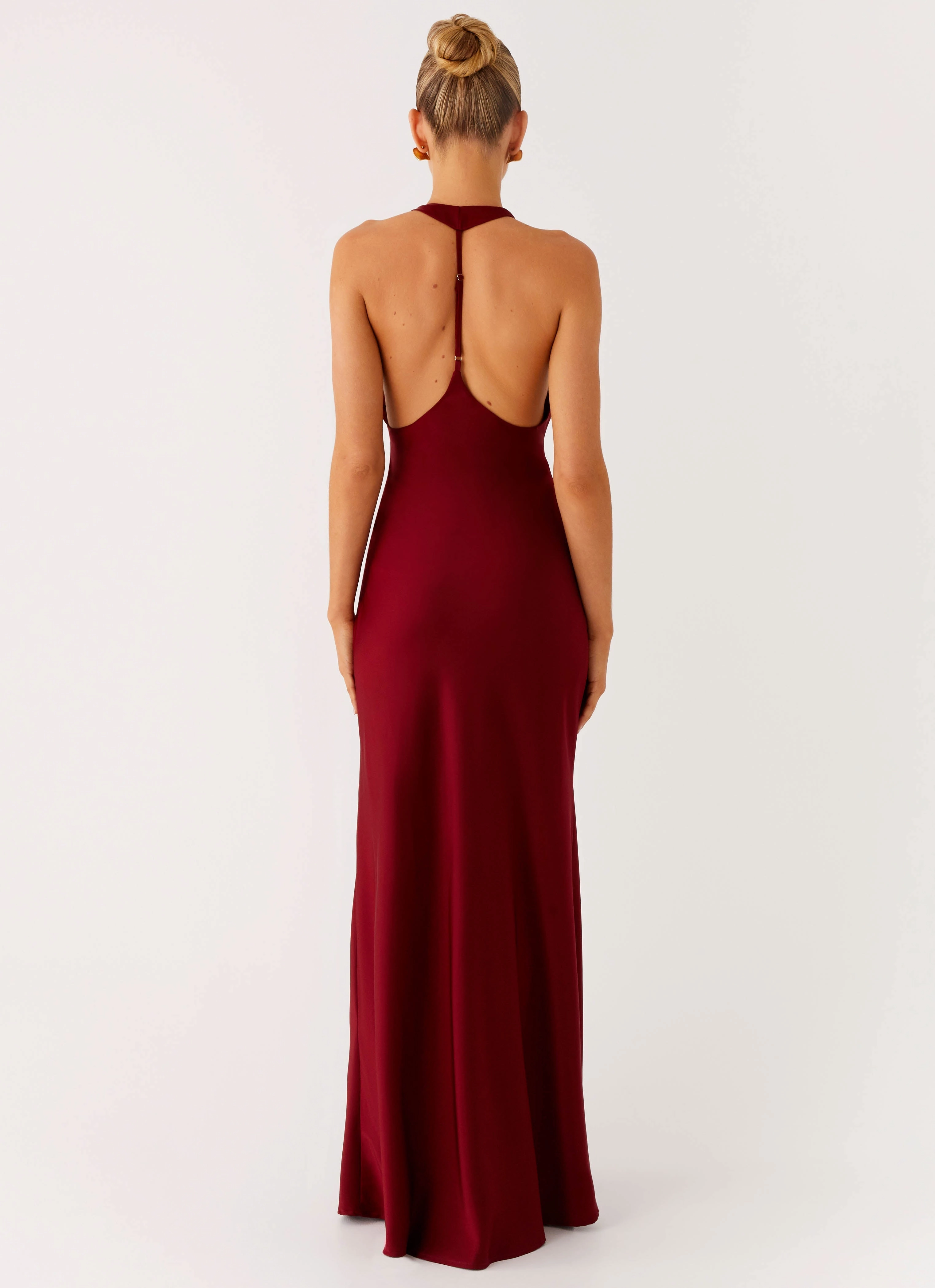Stand Collar Angie Maxi Dress - Burgundy