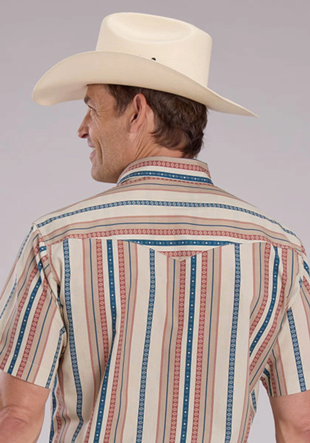 Wedding guest Roper Mens Southwest Vertical Stripe Tan 100% Cotton S/S Shirt