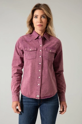 Kimes Ranch Womens Kaycee Denim Wine 100% Cotton L/S Shirt Weekend Style Non Irritating Seams