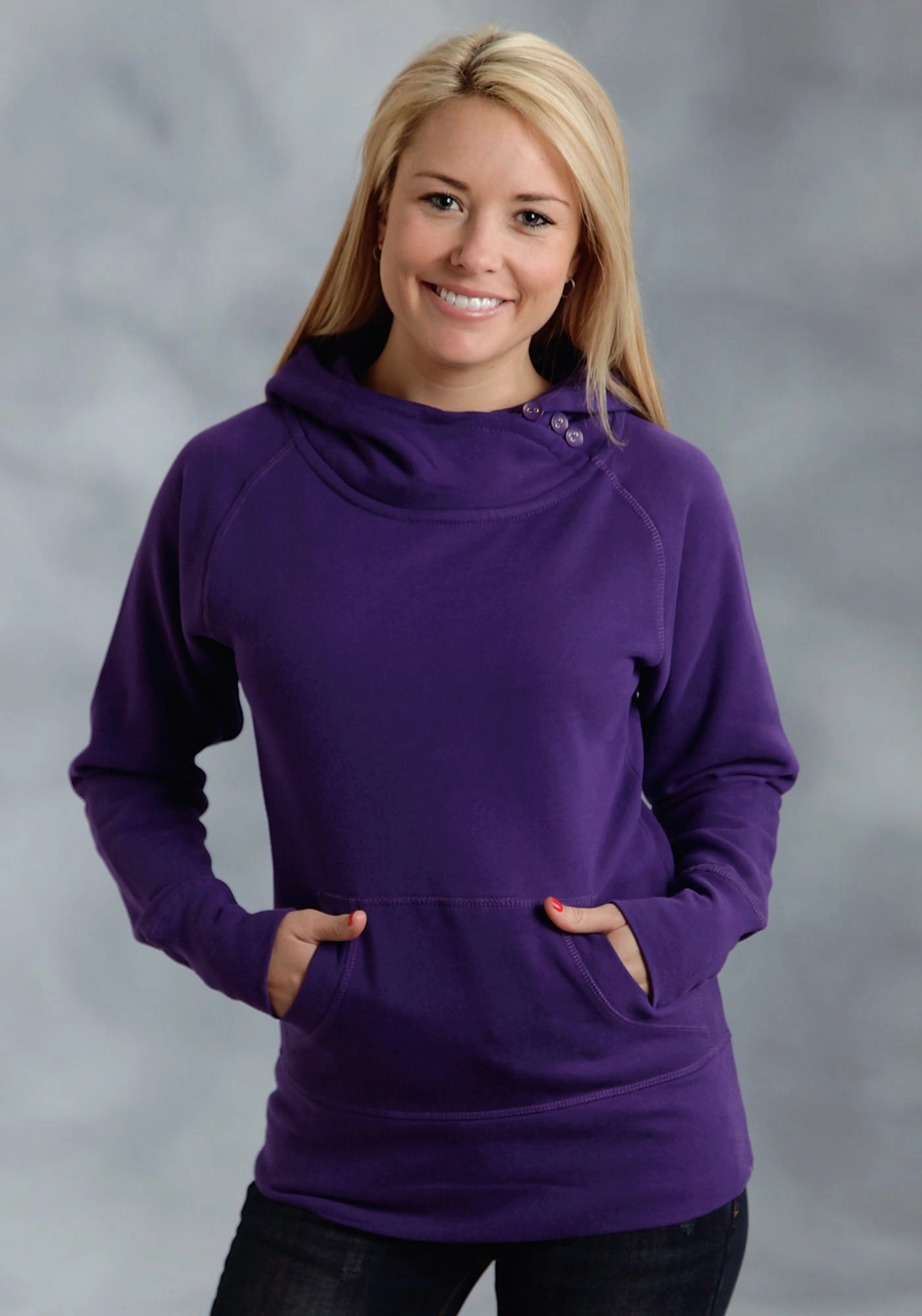 Ouray Womens Purple 100% Cotton USA Asymmetric Hoodie Button Fastenings Travel Street Style