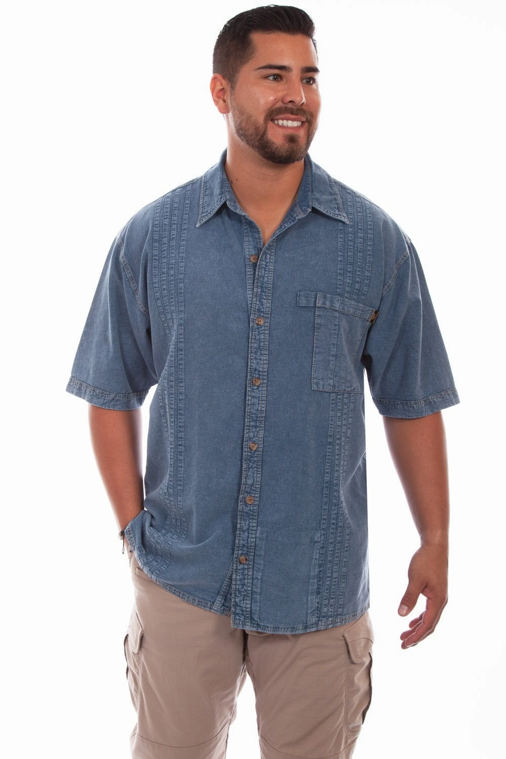 Embroidered Logo Day-To-Night Wear Scully Mens Lt Washed Denim 100% Cotton Traveler S/S Shirt
