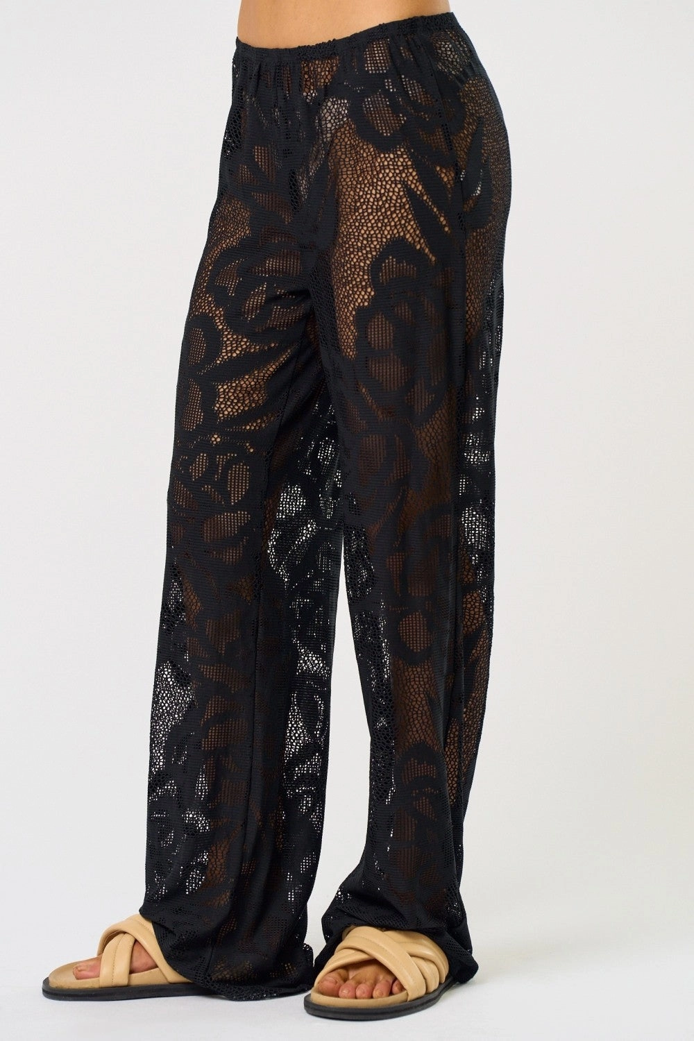 Lace Cover Up Pants - Black Twill Weave Texture
