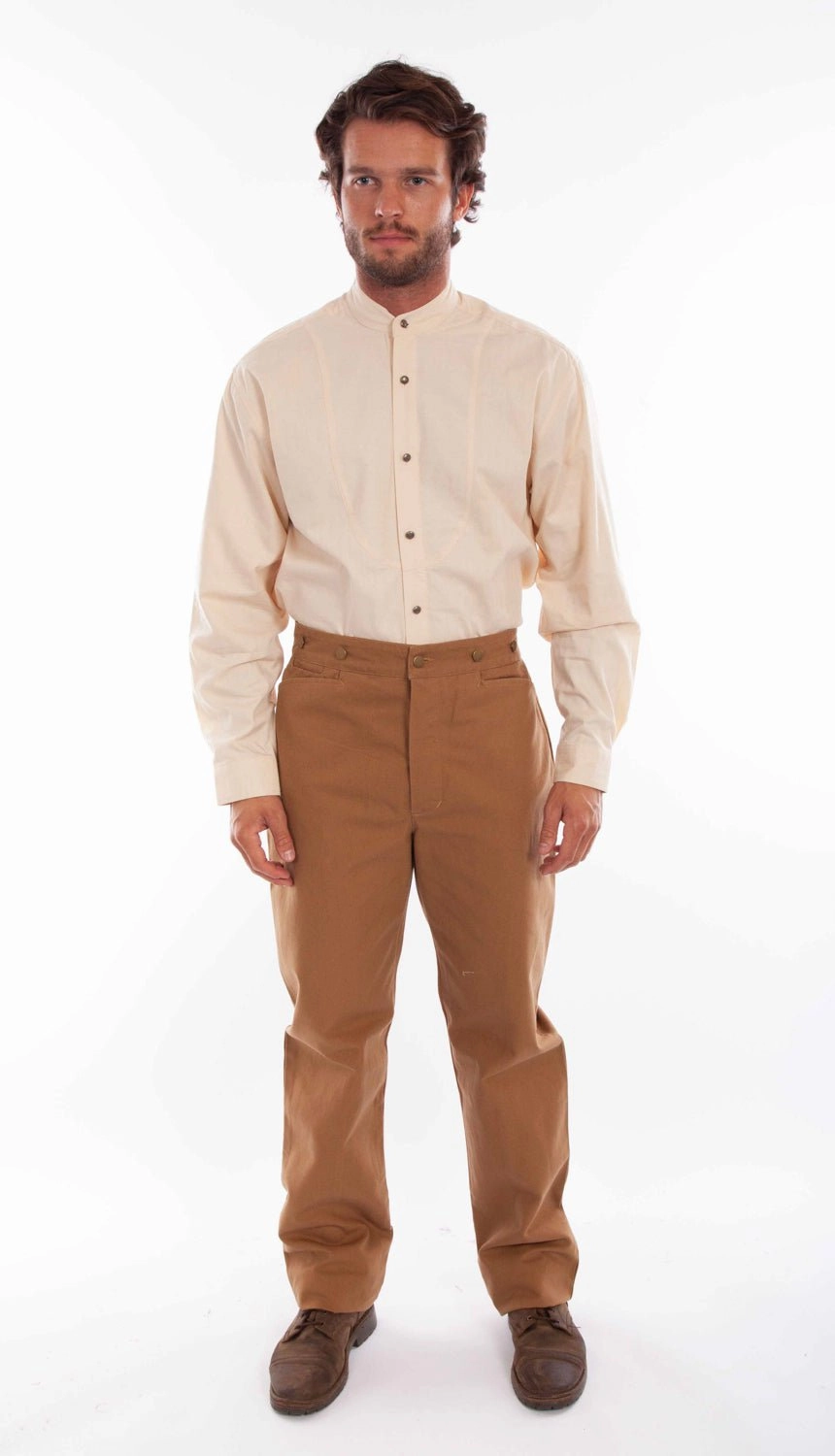 MachineWashableFabric Scully Mens Vintage Saddle Brown 100% Cotton Trousers 36